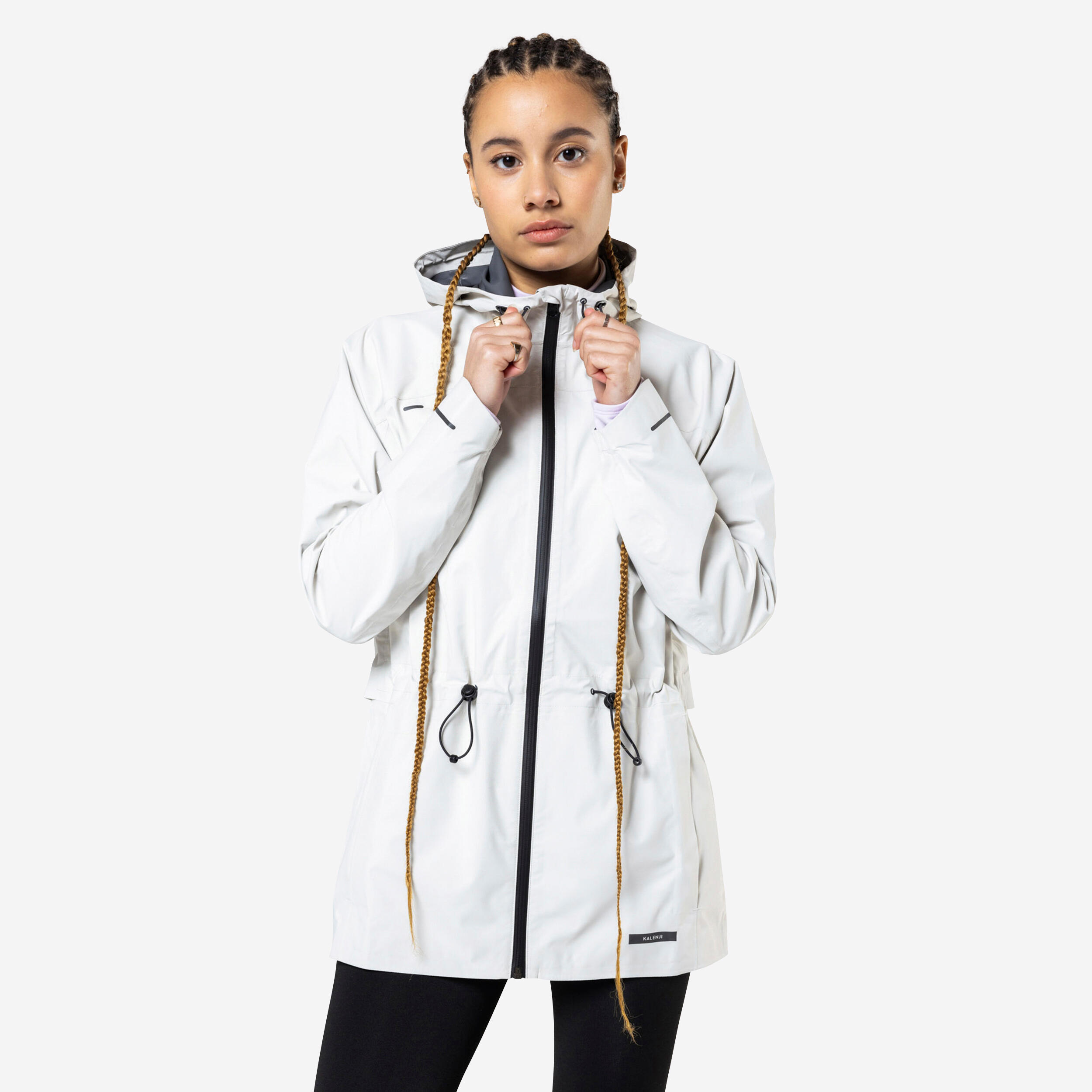 WOMEN'S RUN 500 RAIN JACKET - BEIGE