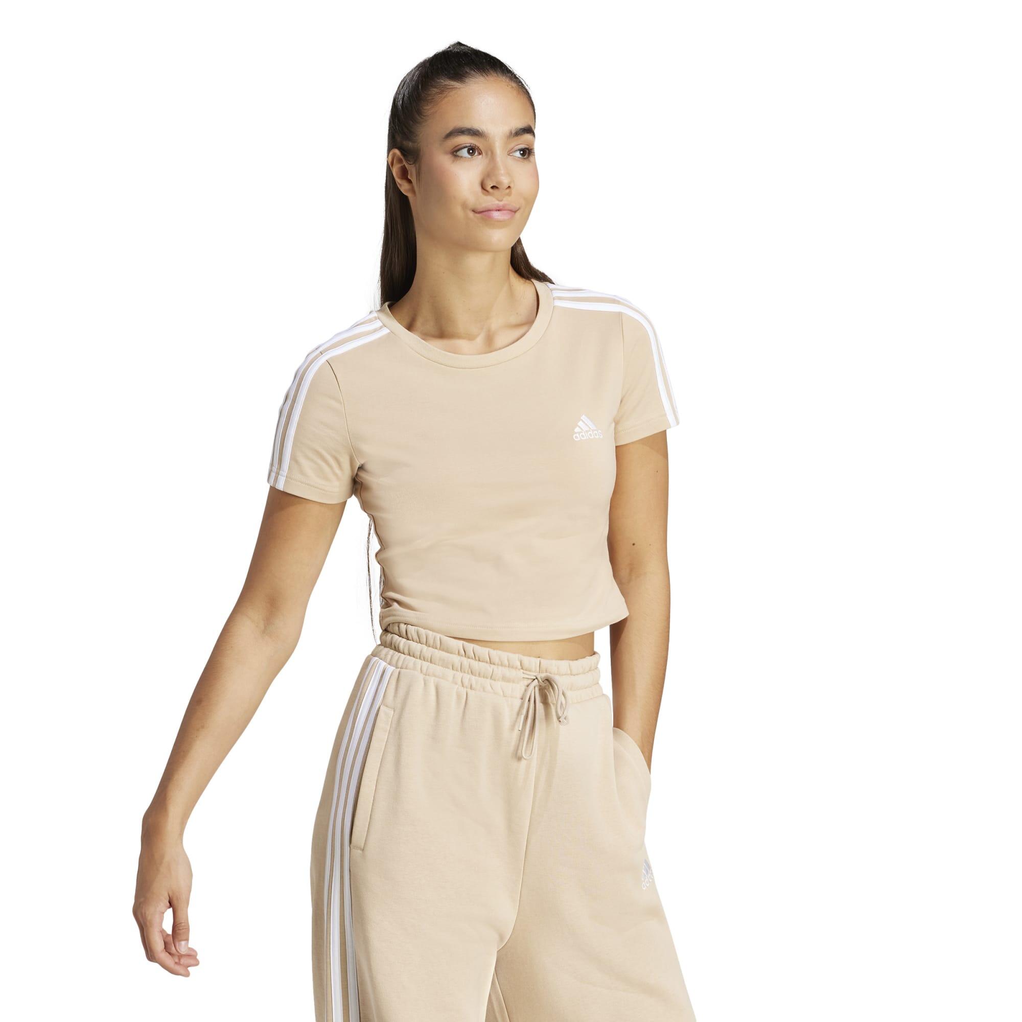 Women's Cropped Slim-Fit Low-Impact Fitness T-Shirt - Beige