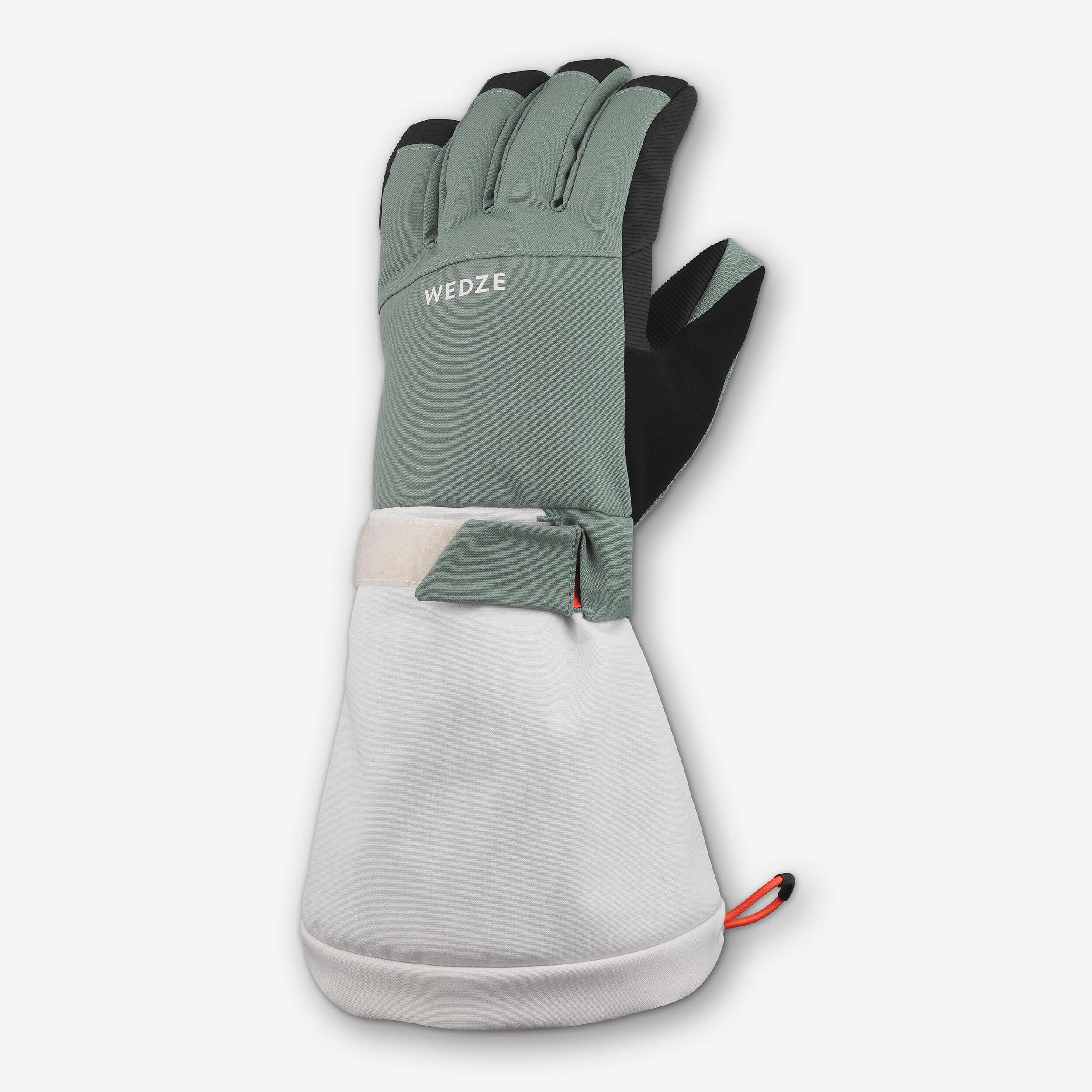 KIDS’ WARM AND WATERPROOF SKI GLOVES - 500 LONG GREEN