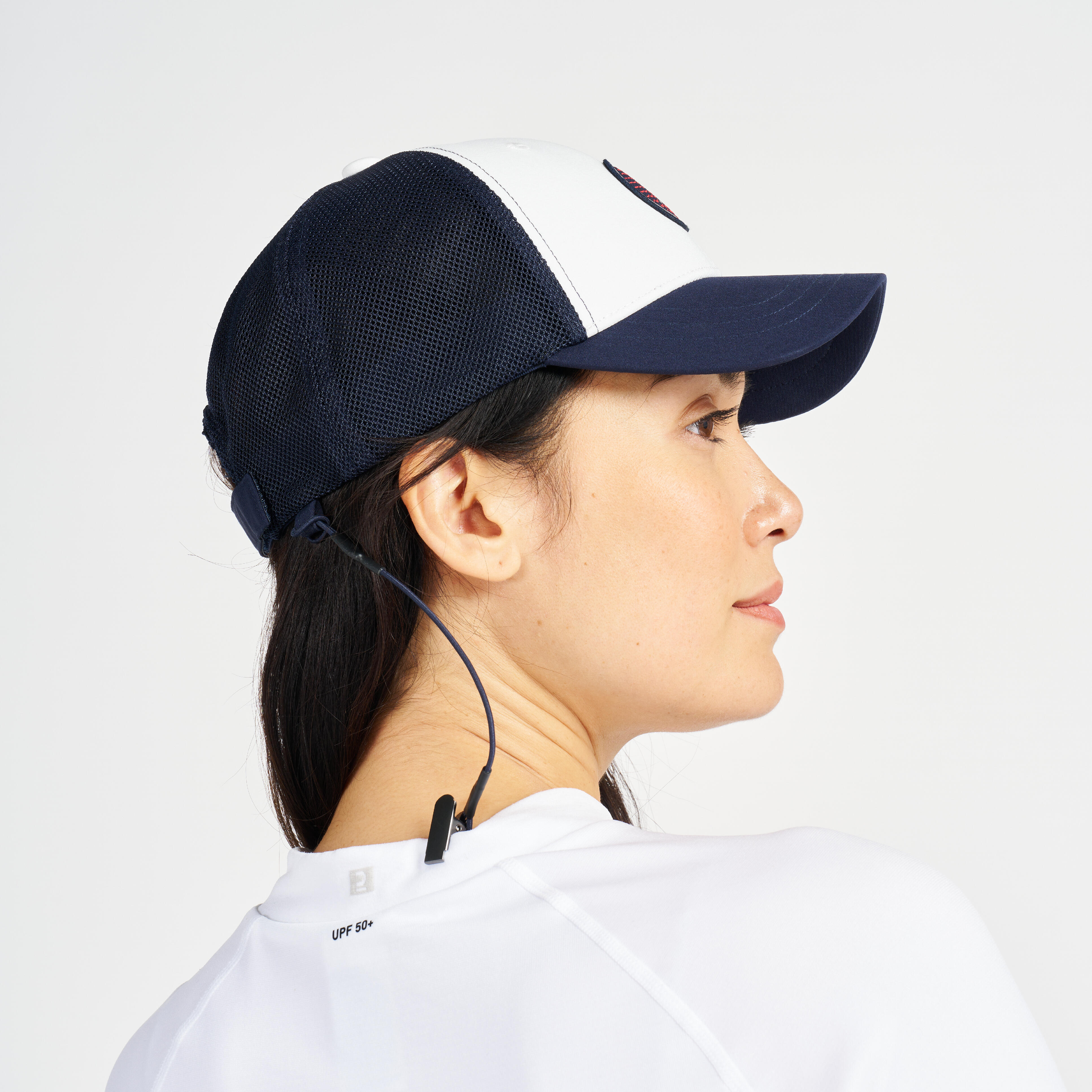 Adult's sailing boat cap 500 Ecru blue