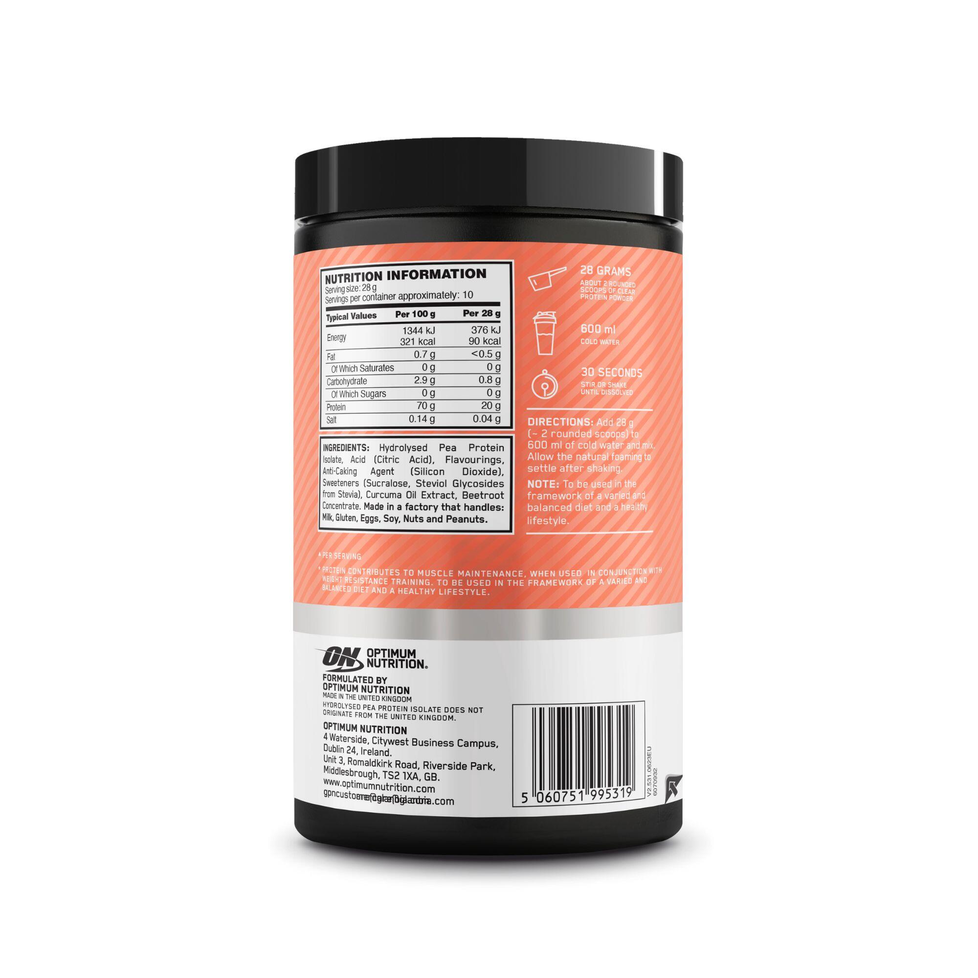 100% Plant Protein Isolate Optimum Nutrition Clear Protein 280 g - Juicy Peach