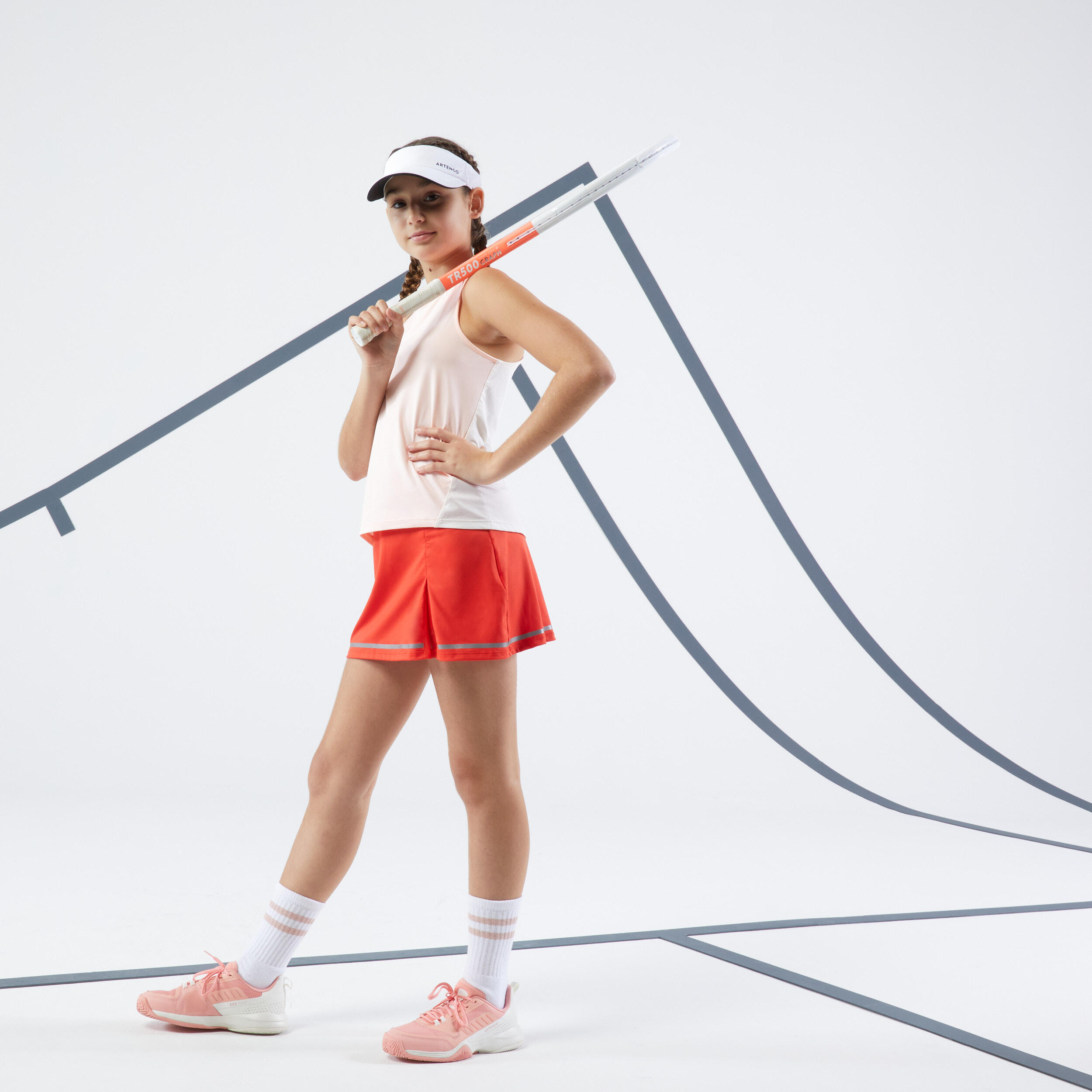 Girls' Tennis Tank Top Dry - Coral/Off-White
