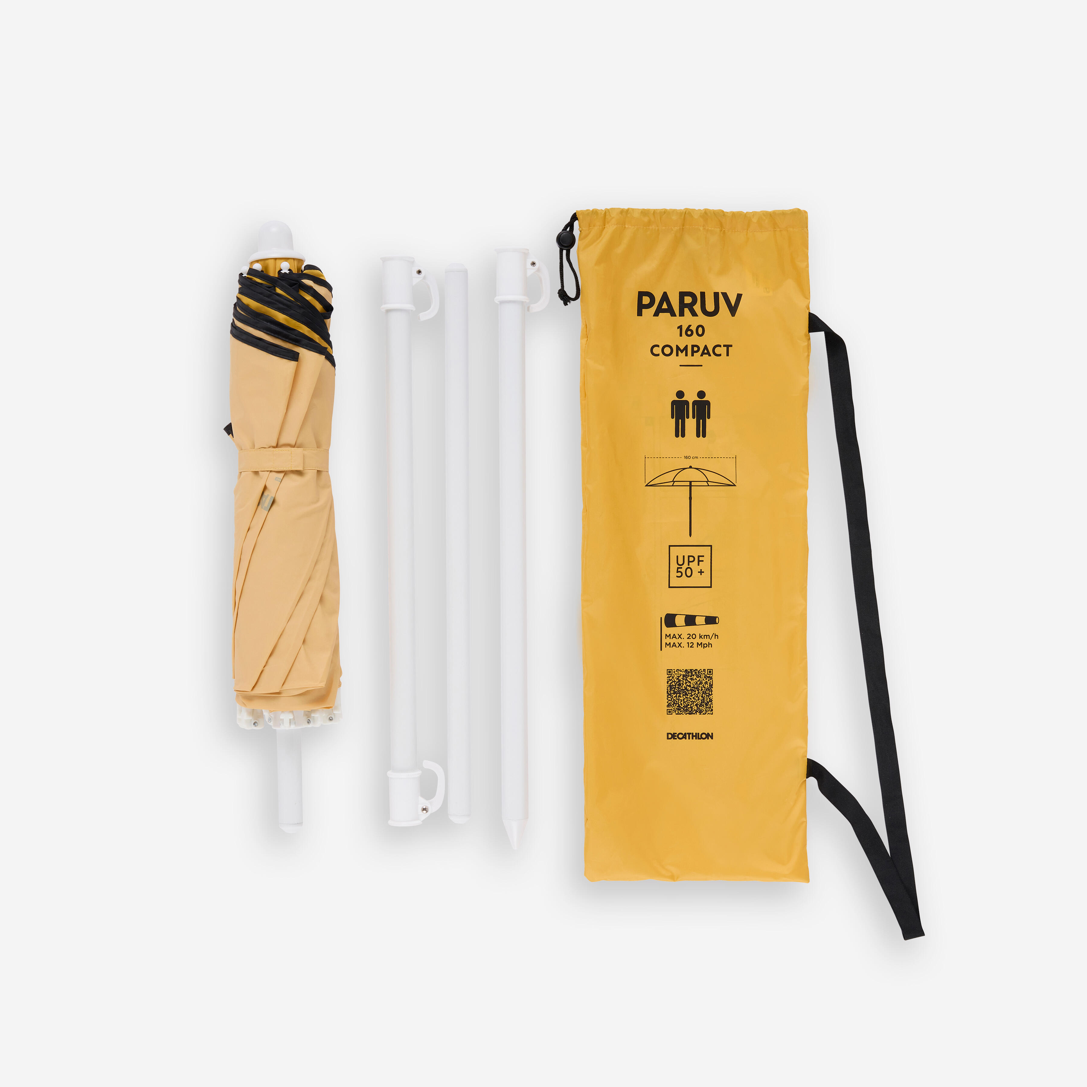 Compact beach umbrella 2 person UPF 50+ - Paruv 160 yellow ochre