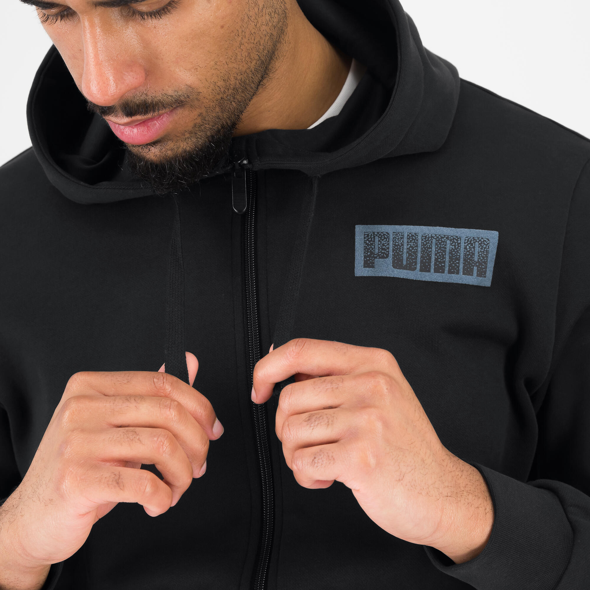 Men's Zip-Up Print Hoodie - Black
