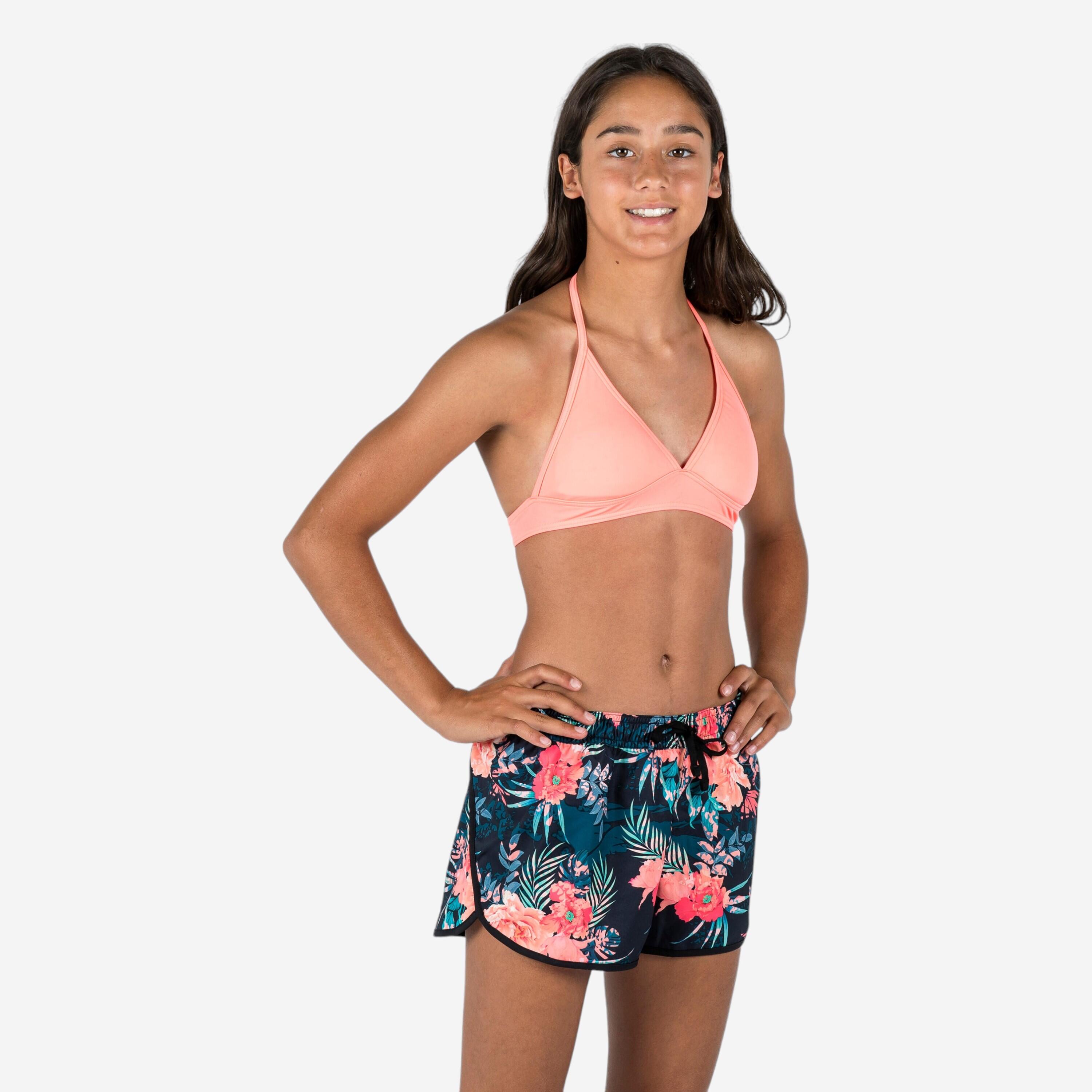 Girl's scarf swimsuit top - 100 Tami coral