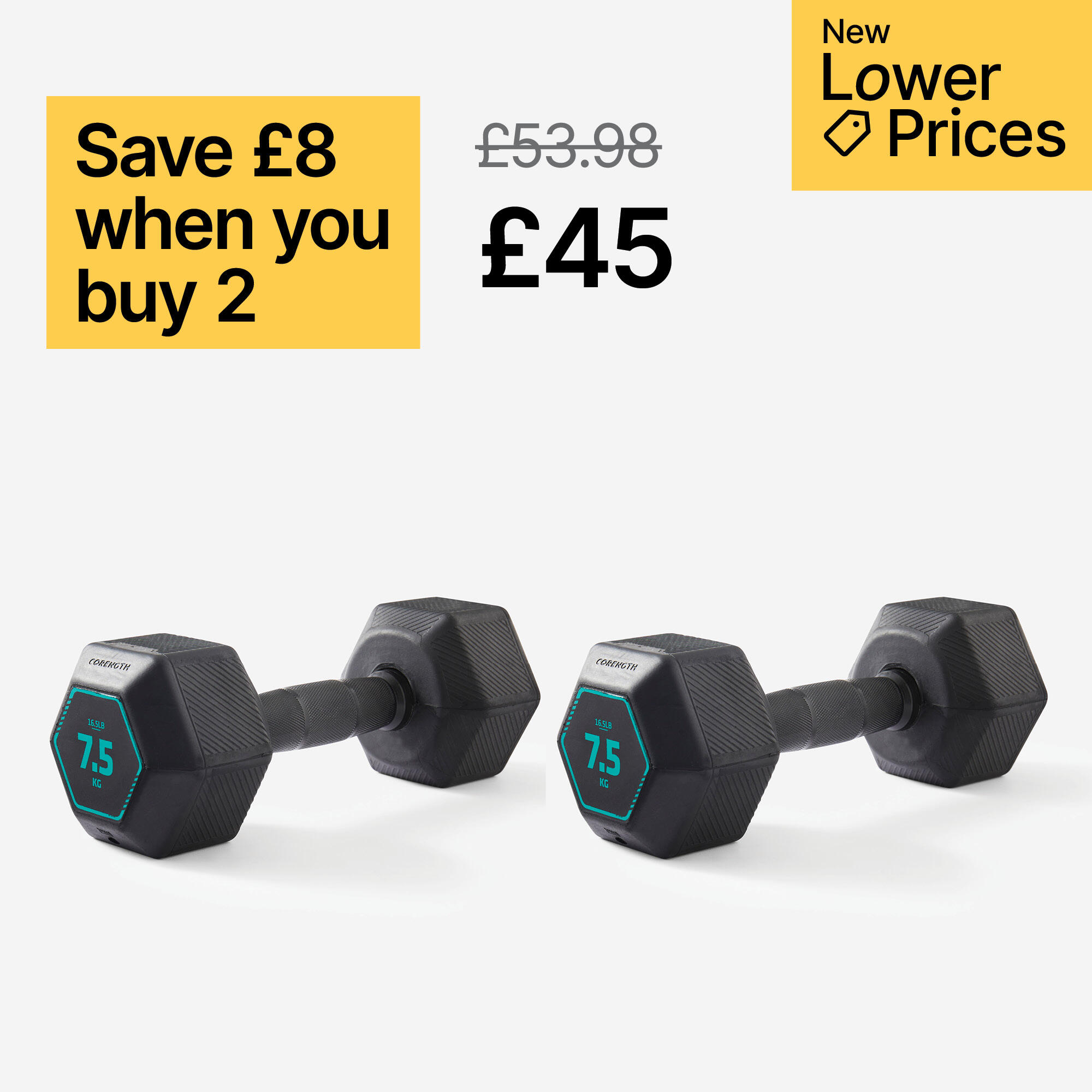 7.5 kg Cross Training and Weight Training Hexagonal Dumbbell - Black