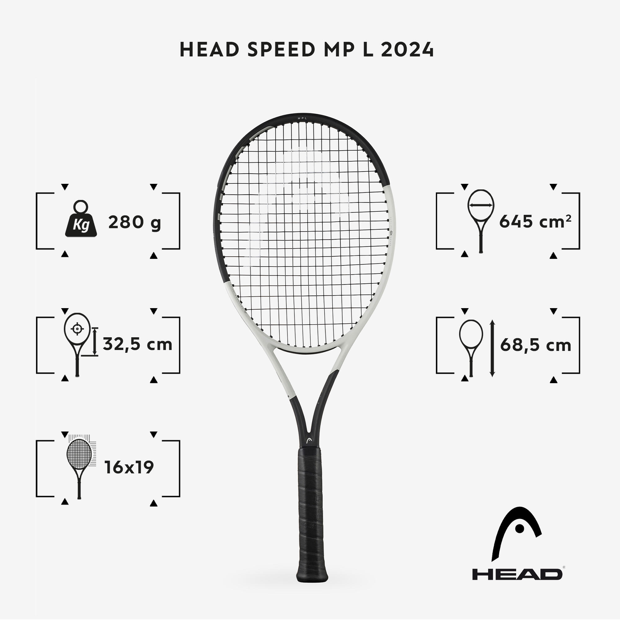 Adult Tennis Racket Auxetic Speed MP L 2024 280 g - Black/White
