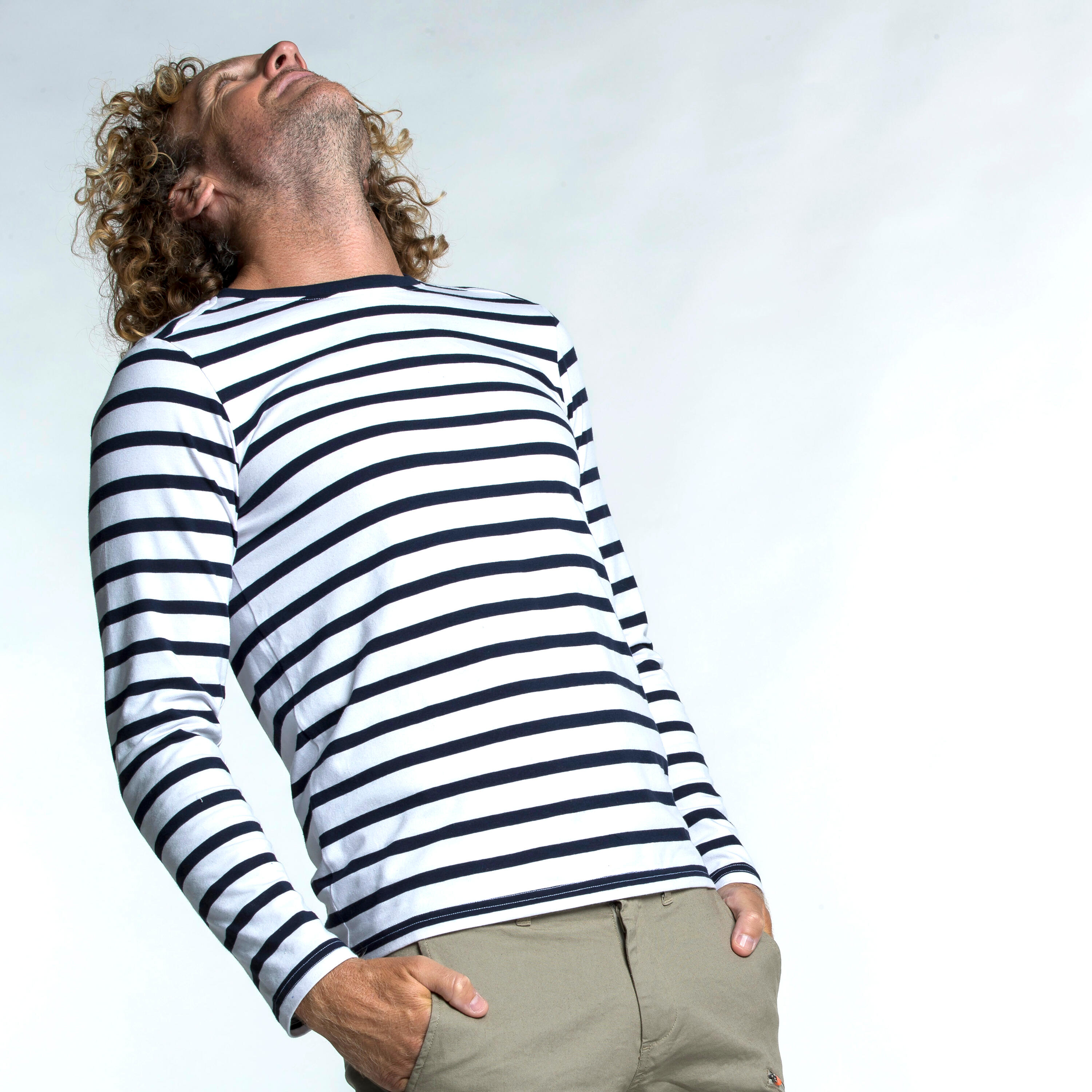 Men's Long-sleeved Sailor T-Shirt Sailing 100 - White Blue