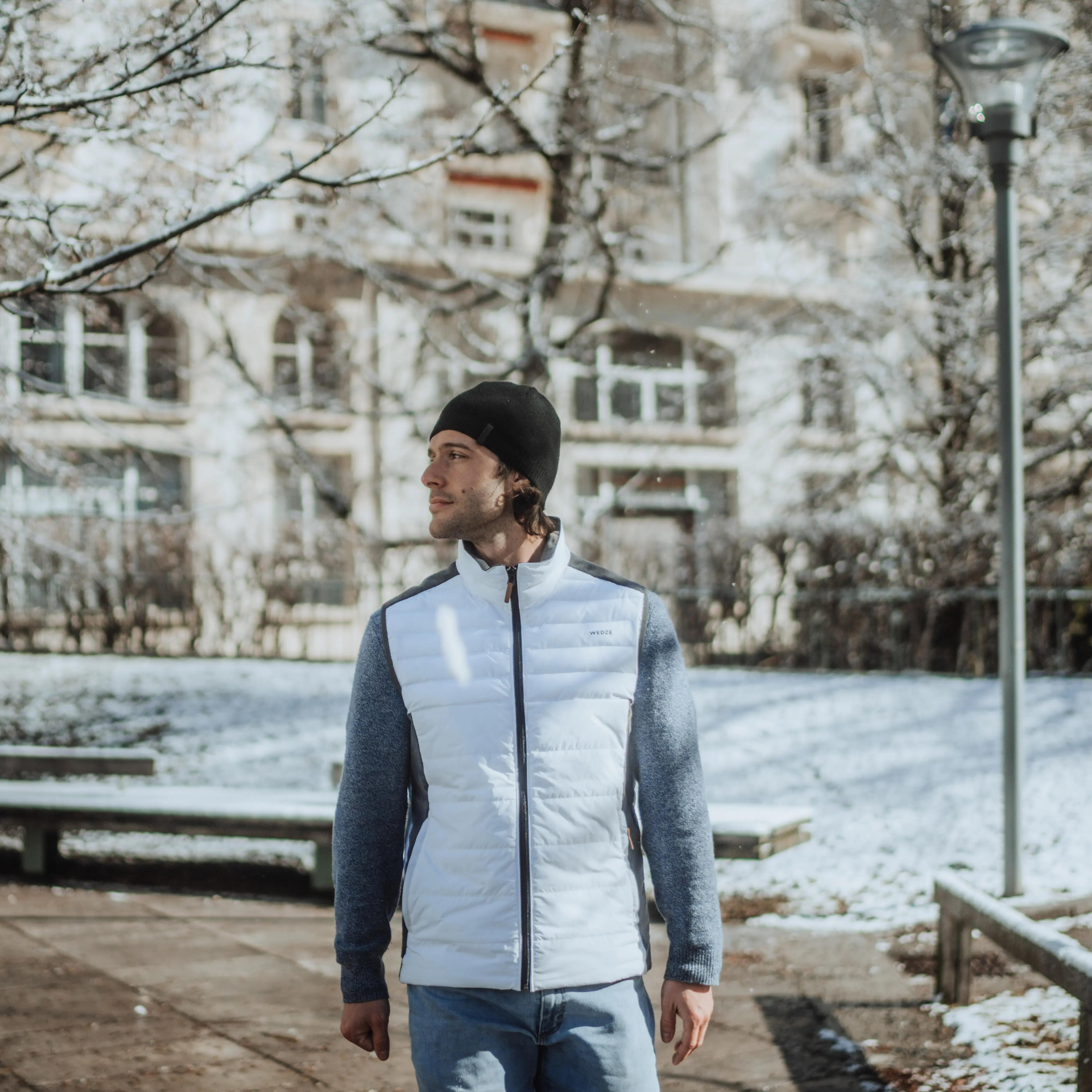 MEN'S 500 WARM SLEEVELESS SKI JACKET - GREY / WHITE