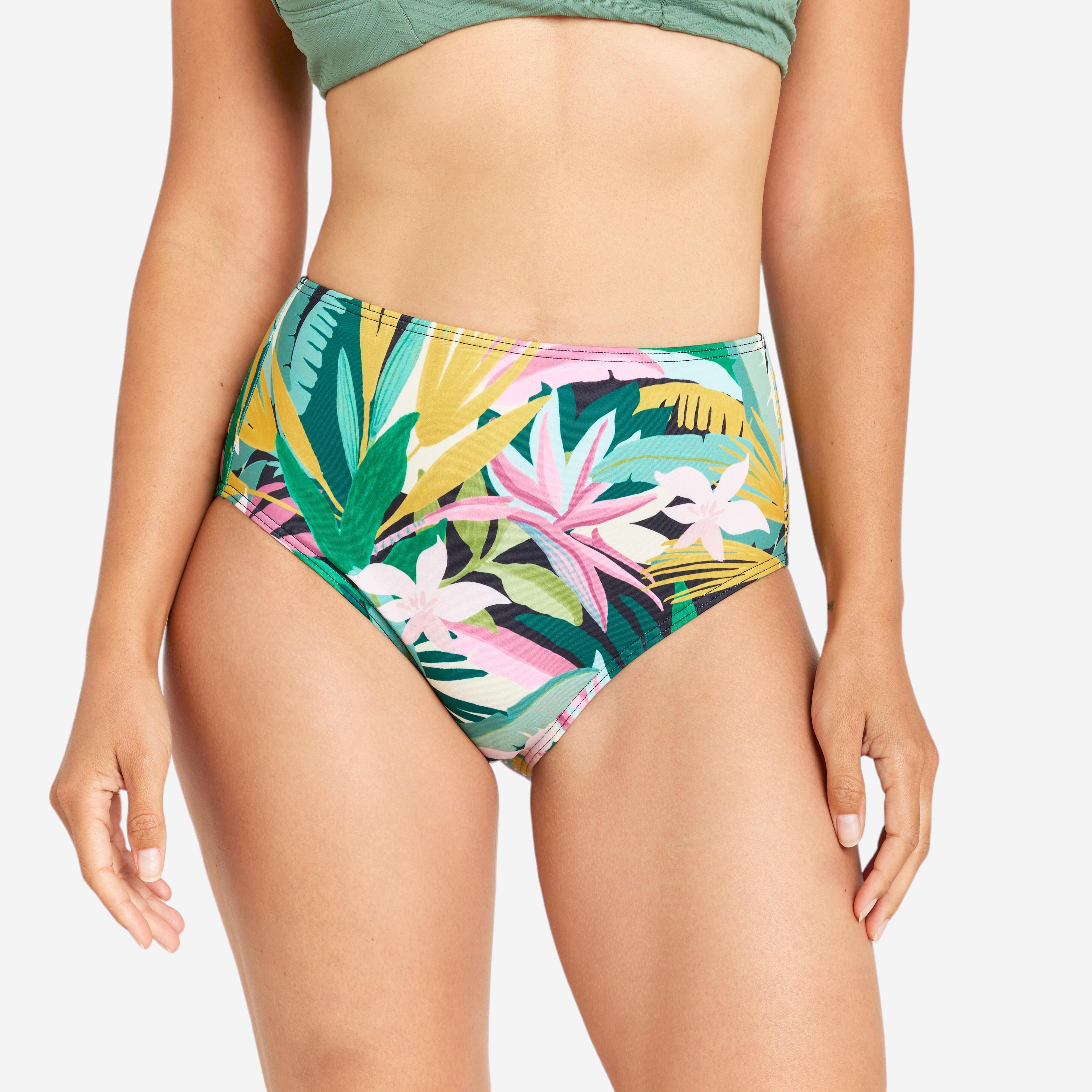 Women's high-waisted briefs swimsuit bottoms - Romi tropical green
