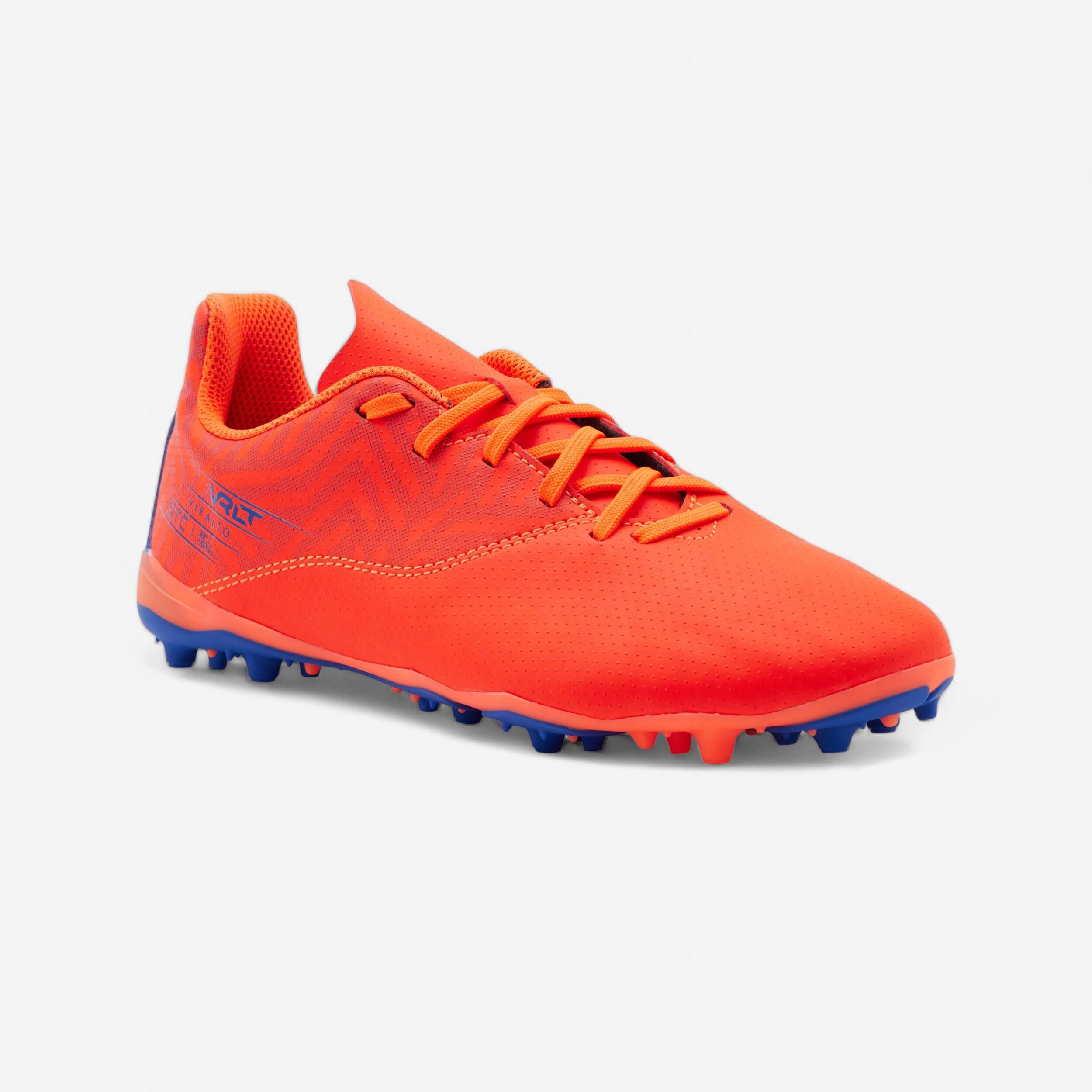Kids' Lace-Up Football Boots Viralto I MG/AG - Orange/Blue
