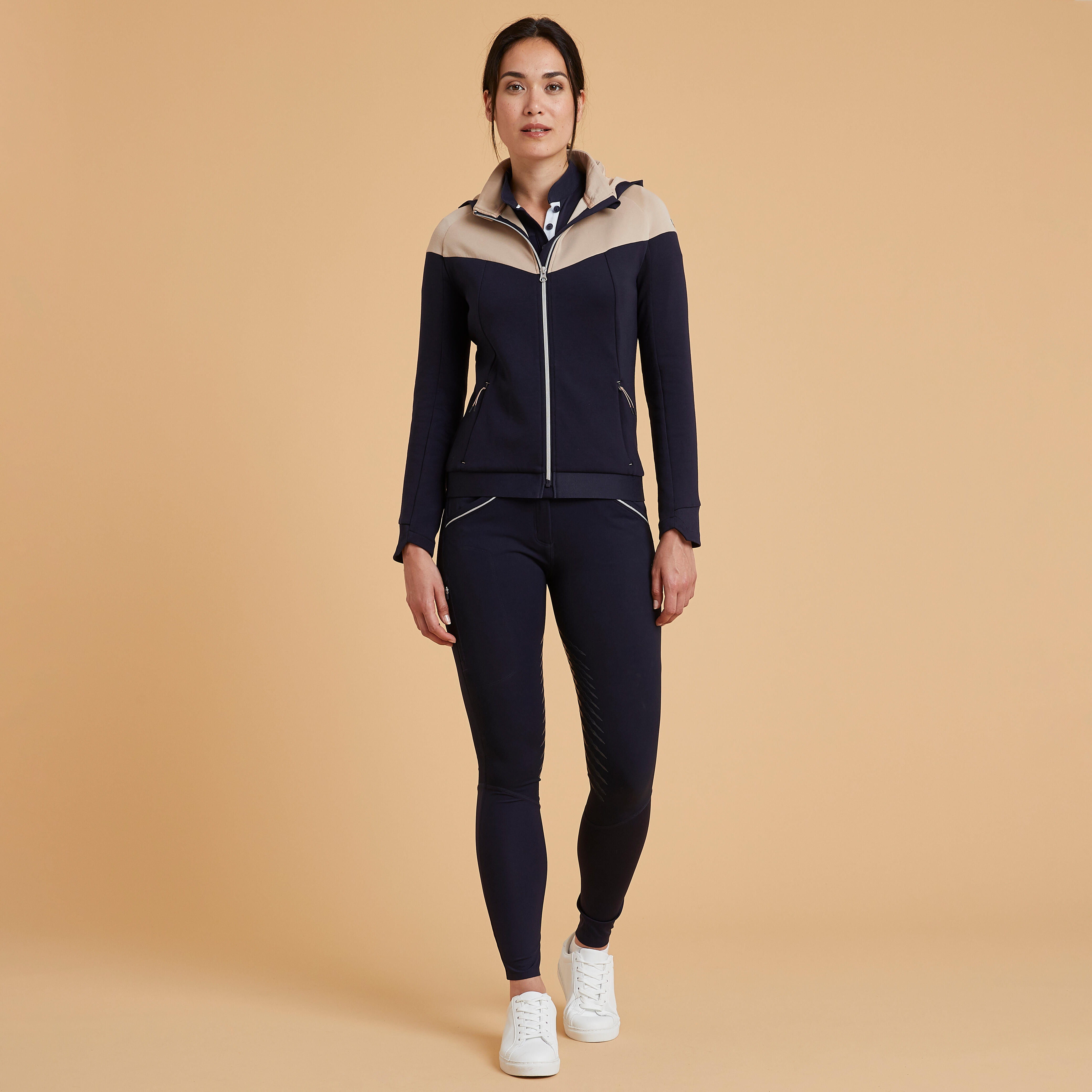 Women's Zipped Horse Riding Sweatshirt 900 - Navy/Nougat