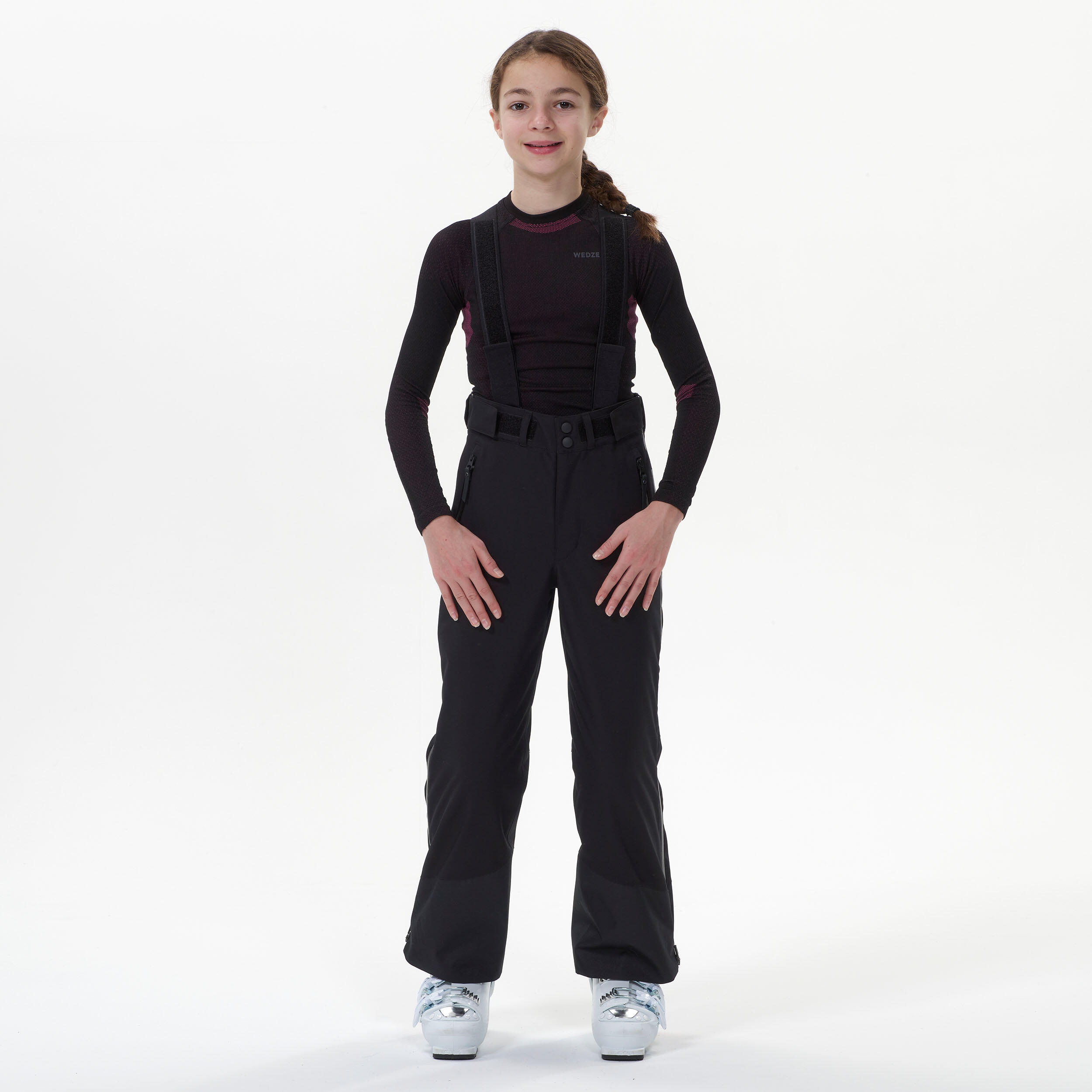 KIDS’ REMOVABLE SKI CLUB COMPETITION TROUSERS - 980 - BLACK