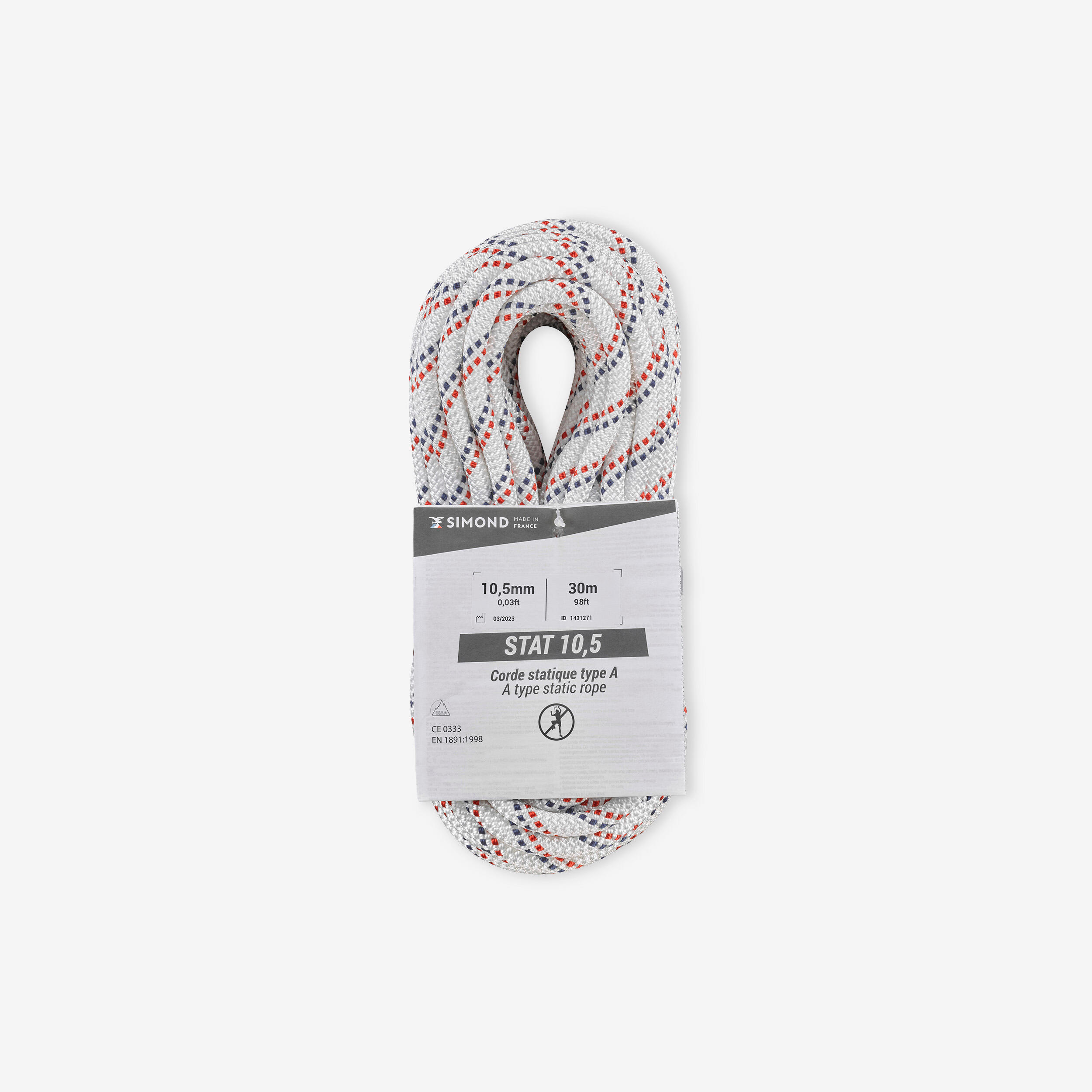 Semi-Static Rope  10.5 mm x 30 m - Stat 10.5 White