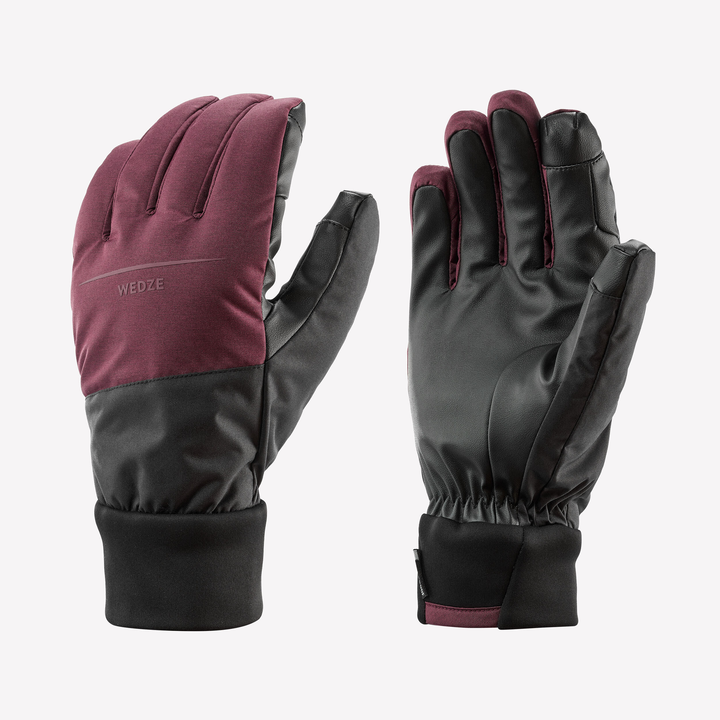 Adult ski gloves 100 LIGHT - Burgundy / Black
