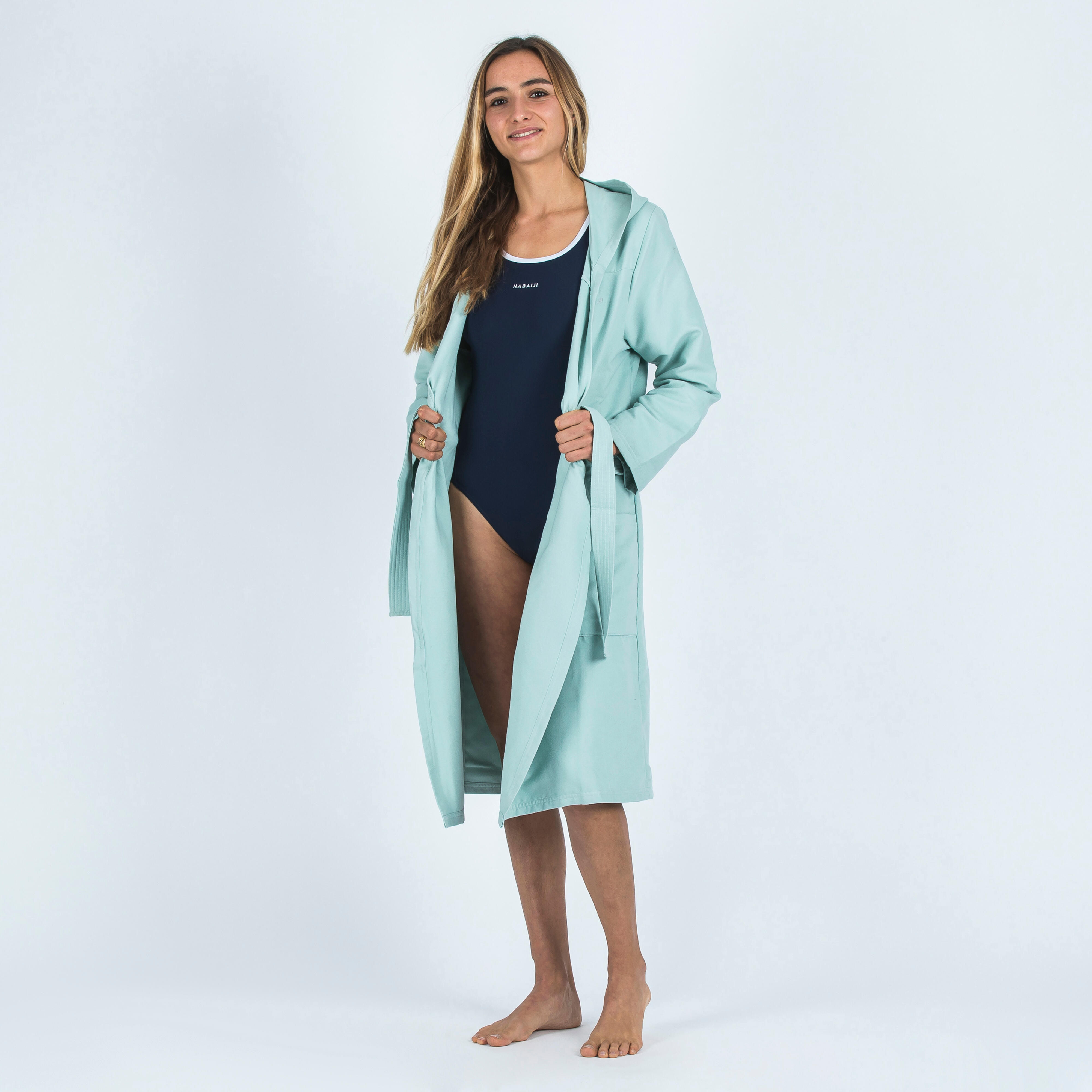 Women's compact microfibre pool bathrobe with hood light green