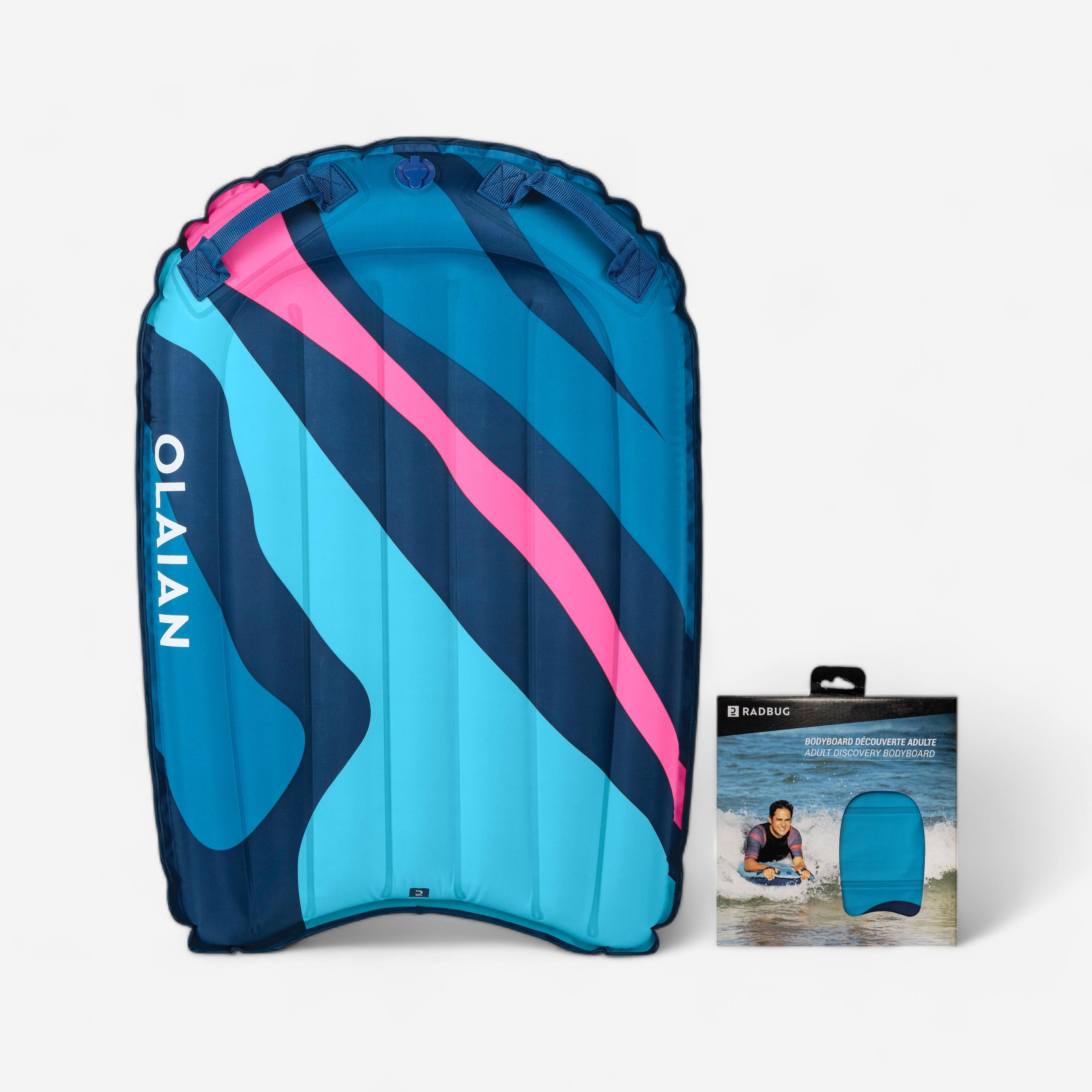 BEGINNER INFLATABLE BODYBOARD - COMPACT CAMO BLUE PINK (25-90 KG)
