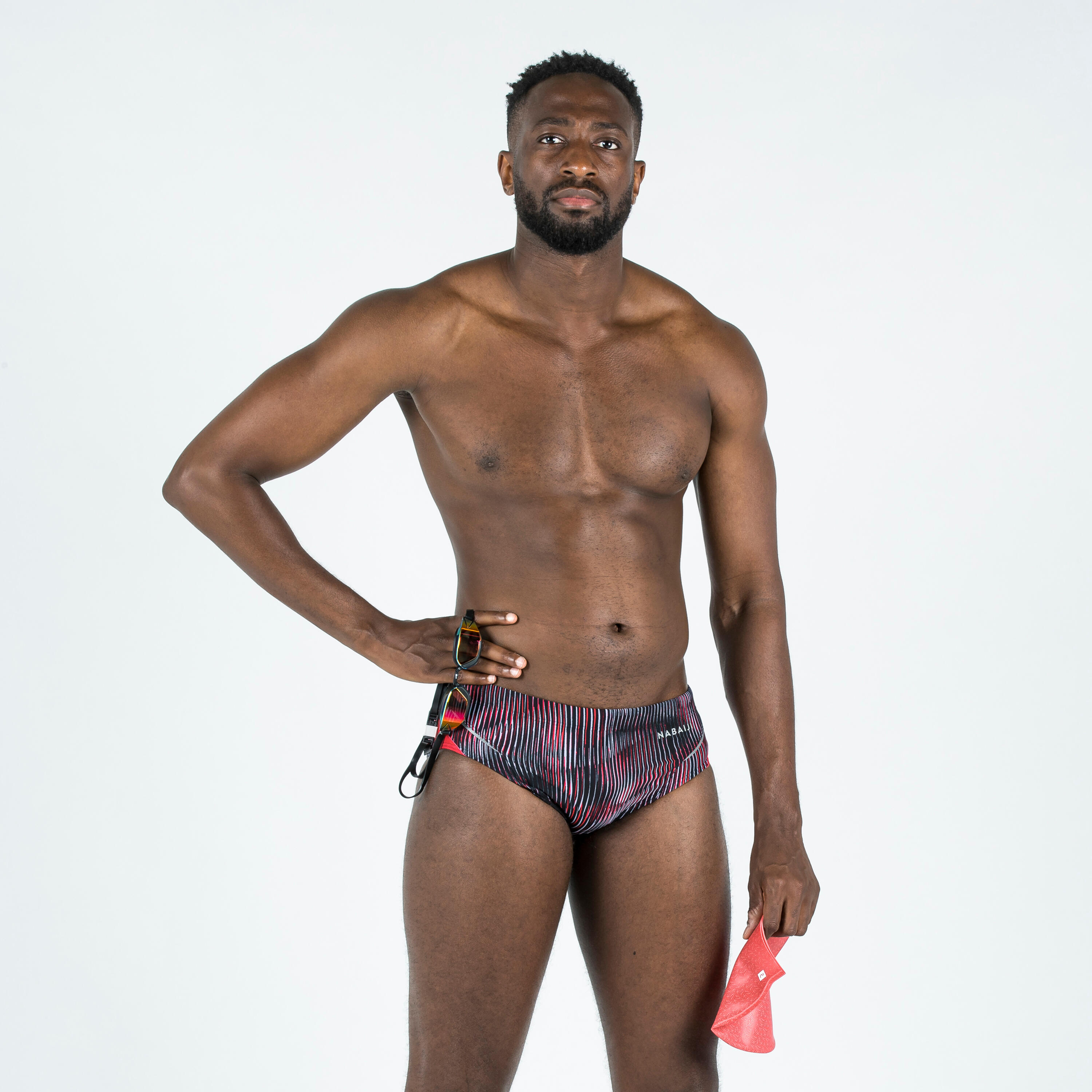 MEN'S SWIMMING BRIEFS 900 PRINT ALL GRAN RED