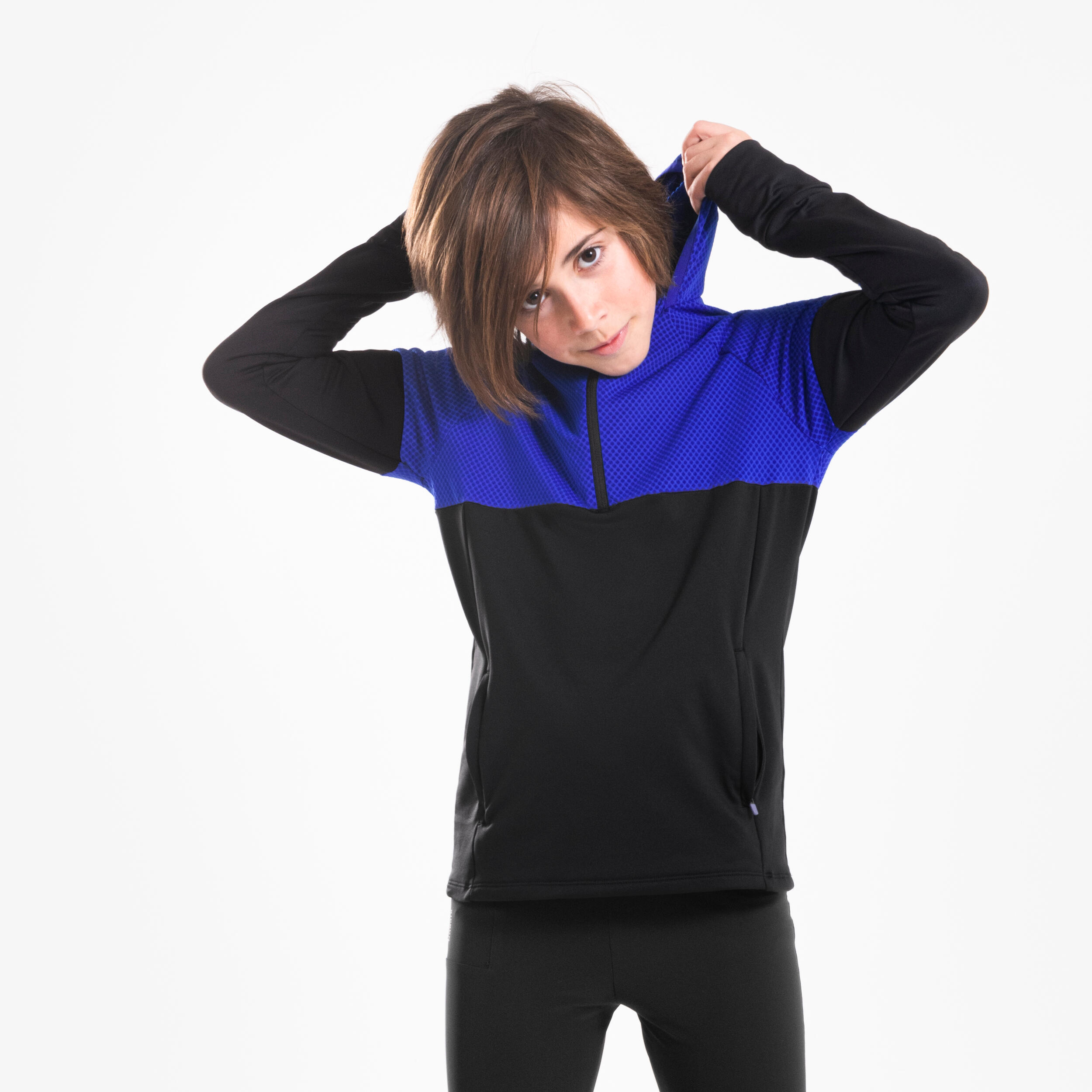 Children's long-sleeved warm running t-shirt  WARM+ 900 black/blue