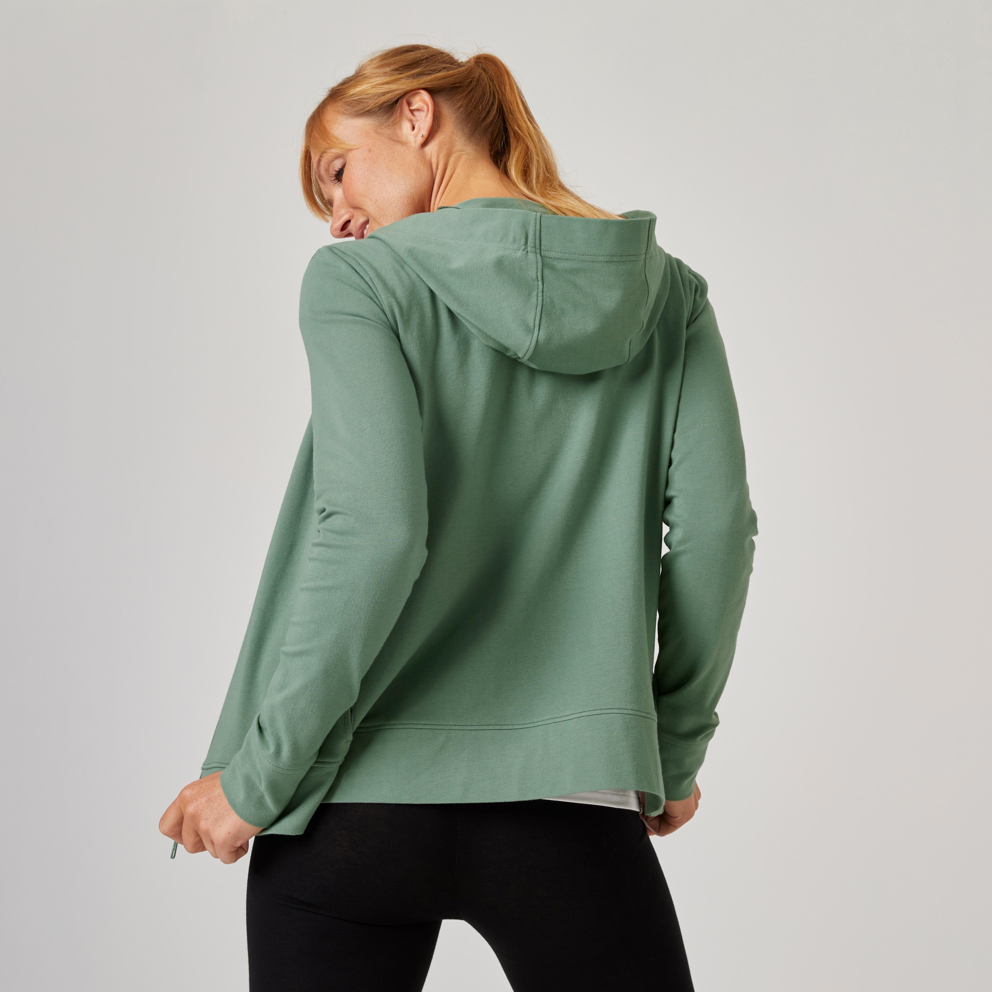 Women's Zip-Up Fitness Hoodie 500 - Laurel Green