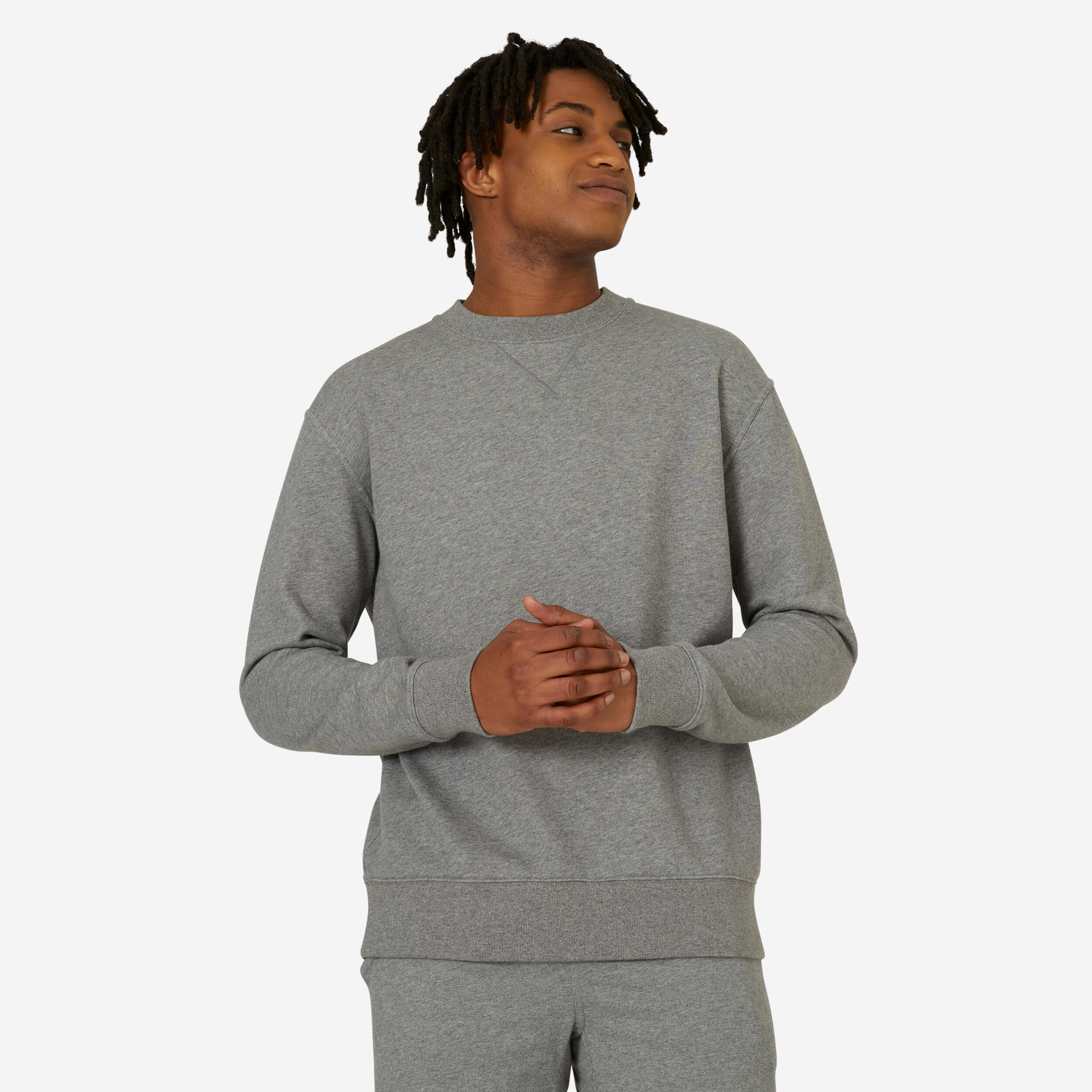 Men's Fitness Crew Neck Sweatshirt 500 Essentials - Grey