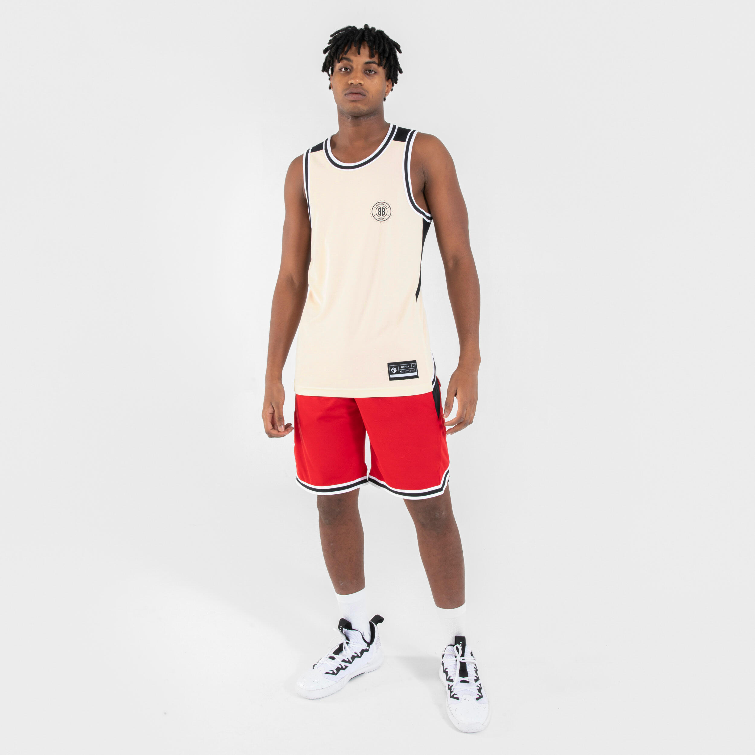 Adult 2-Way Sleeveless Basketball Jersey T500 - Red/Beige