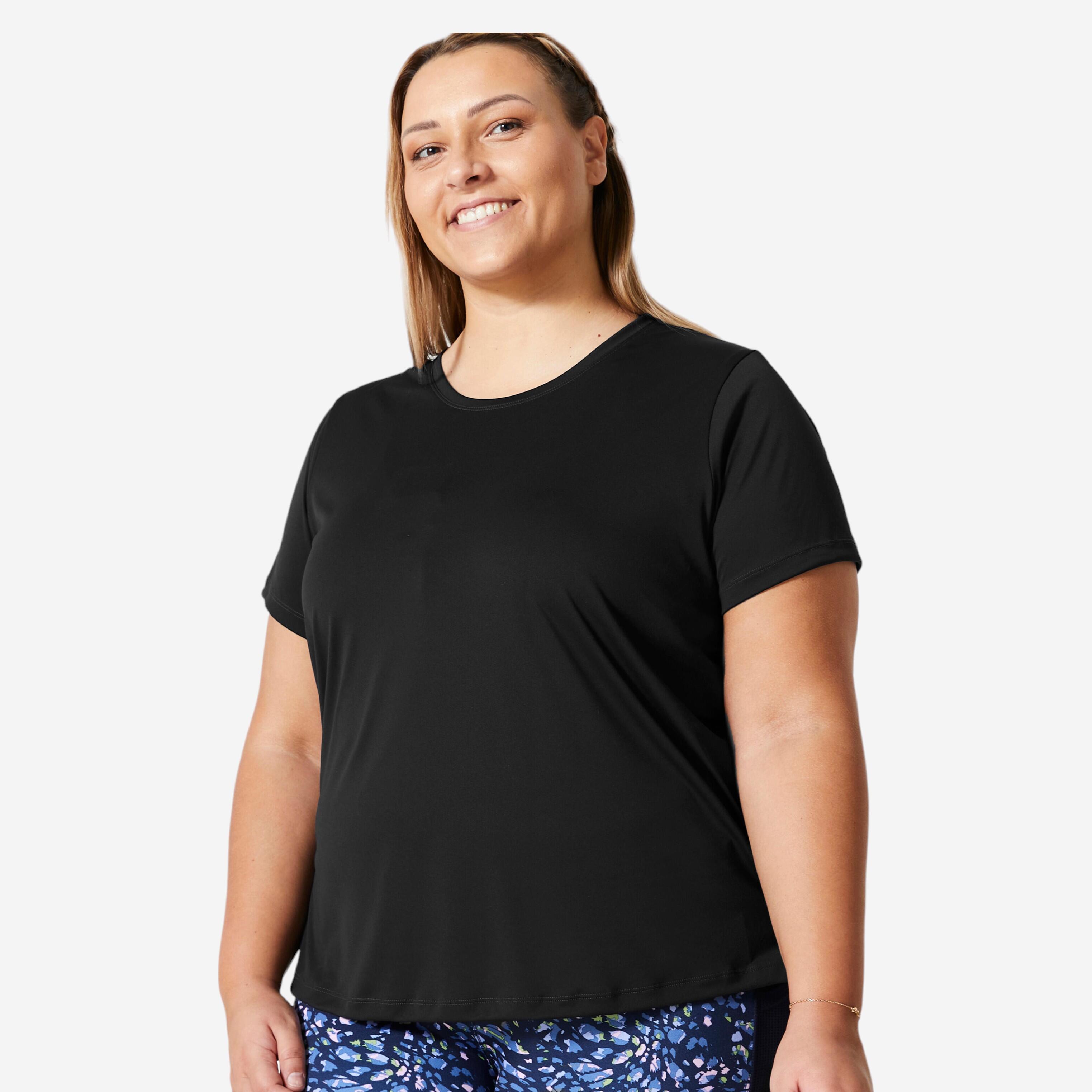 Women's Cardio Fitness Short-Sleeved Plus Size T-Shirt - Black