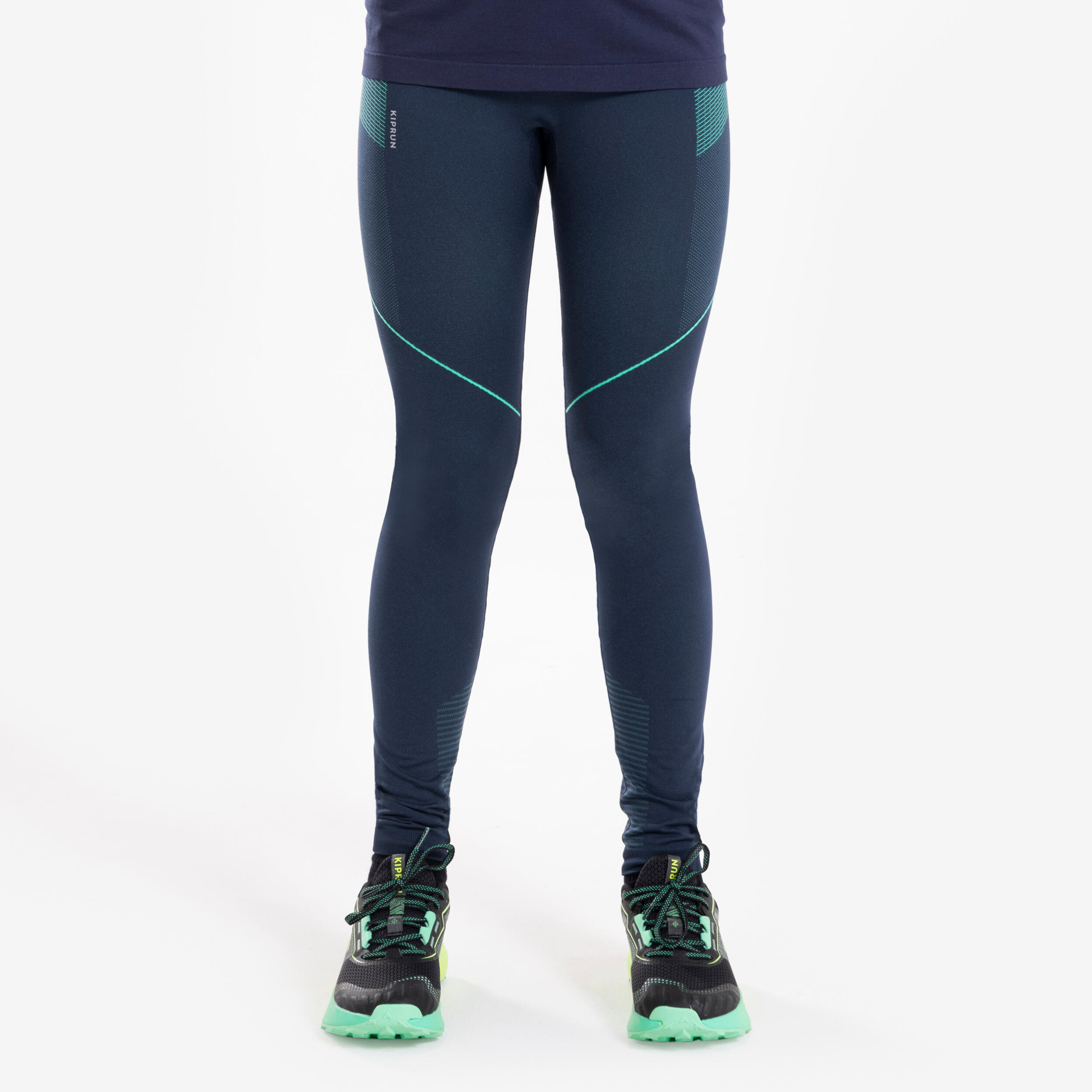KIPRUN CARE 500 Children's Running Seamless Leggings - Navy green