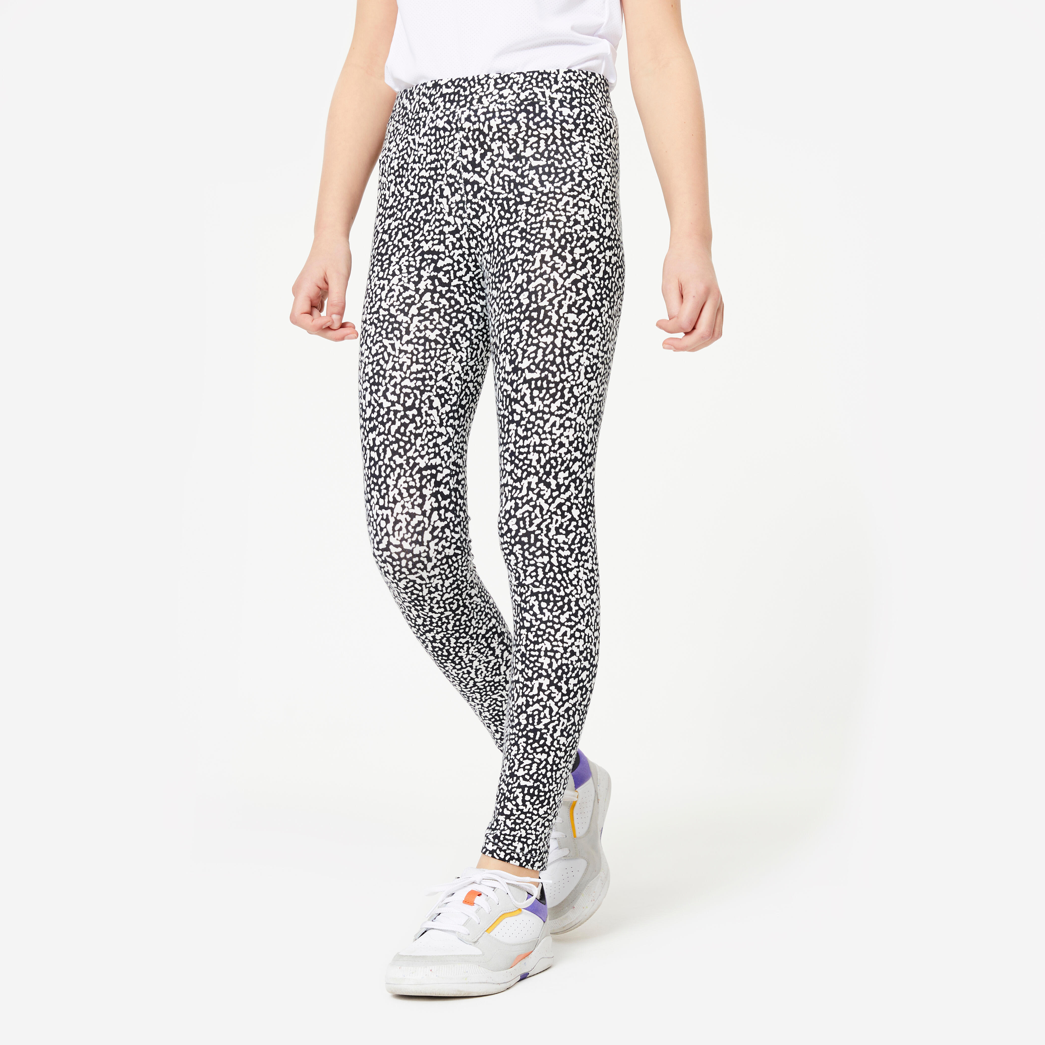 Girls' Cotton Leggings - Black/White Print