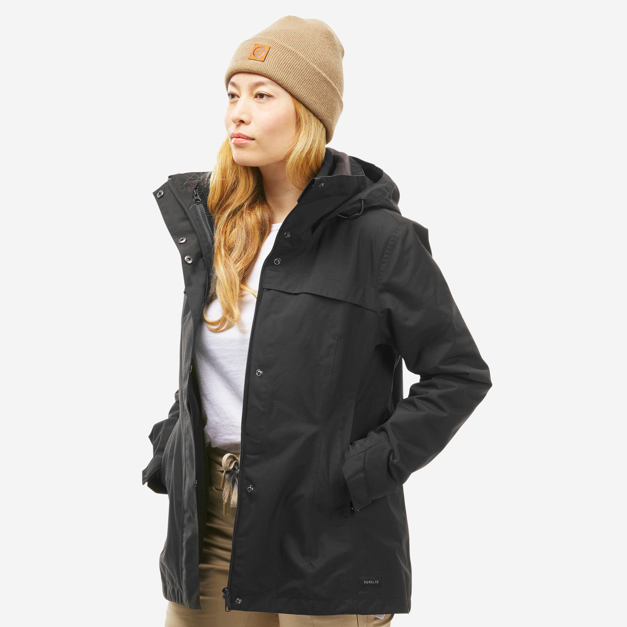 Women's Travel Trekking Waterproof 3-in-1 Jacket - Travel 100  0°C White