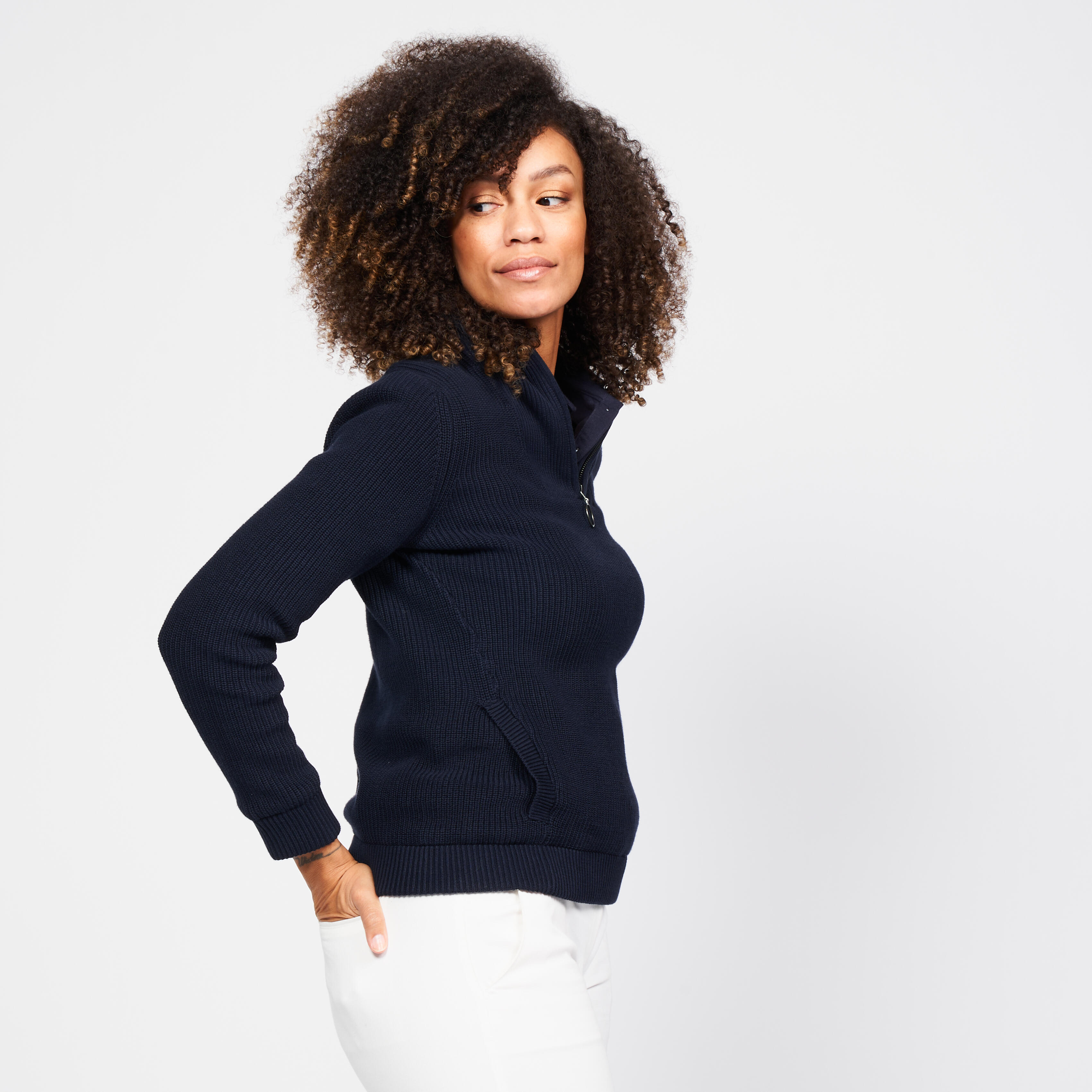 Women's golf half-zipped windproof pullover - MW500 navy