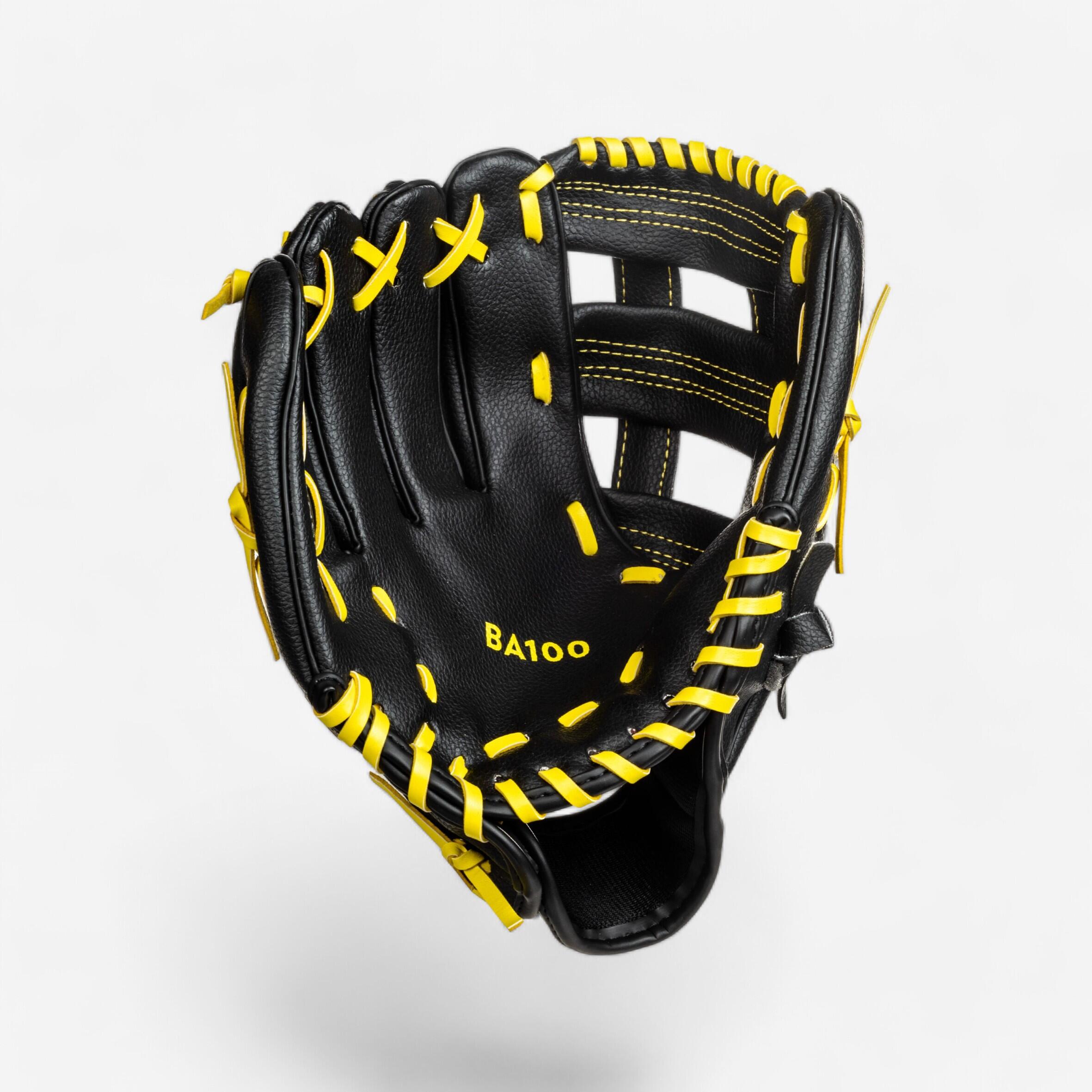 Baseball glove left-hand throw Kid - BA100 Yellow Black