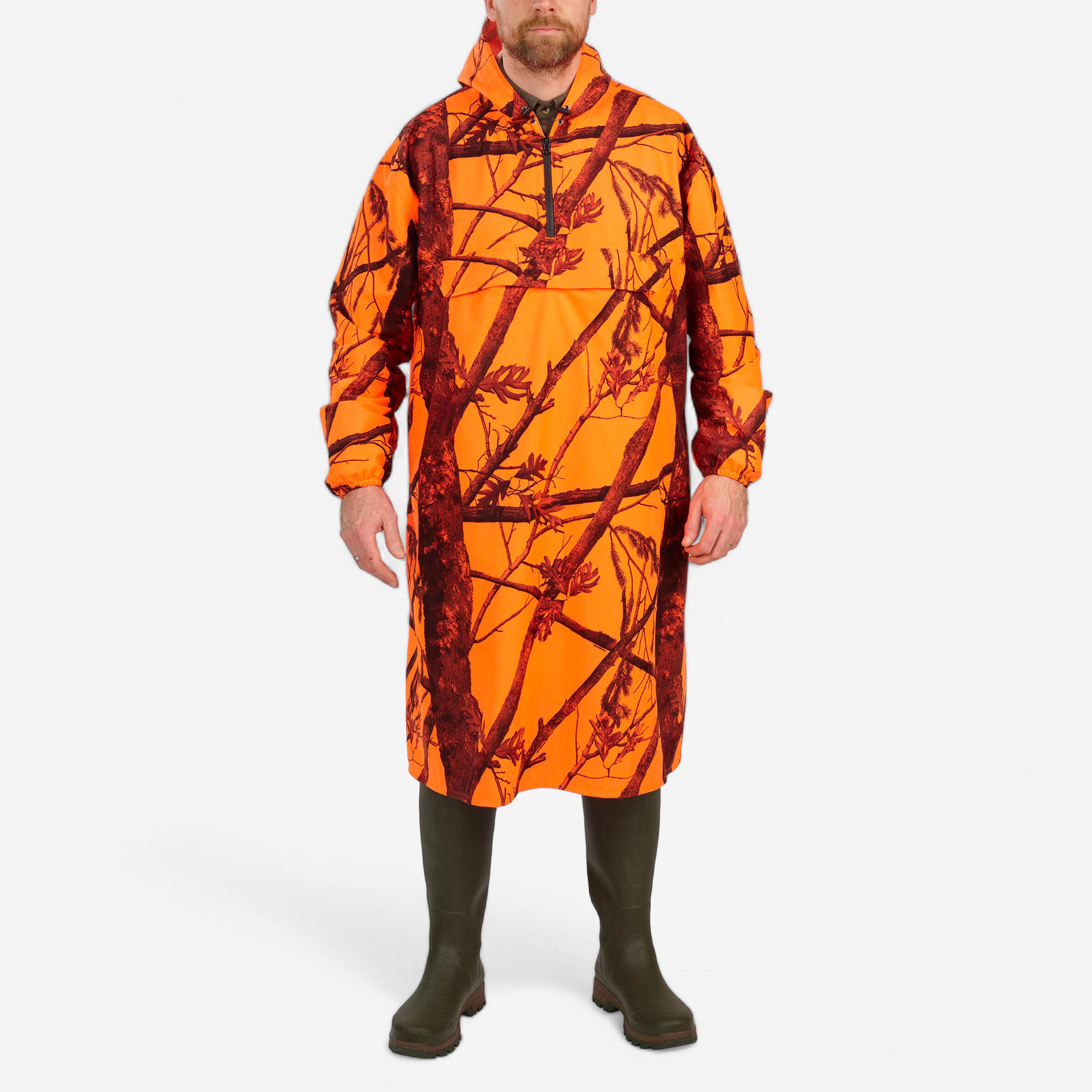HUNTING SILENT WATERPROOF PONCHO 500 - NEON CAMOUFLAGE