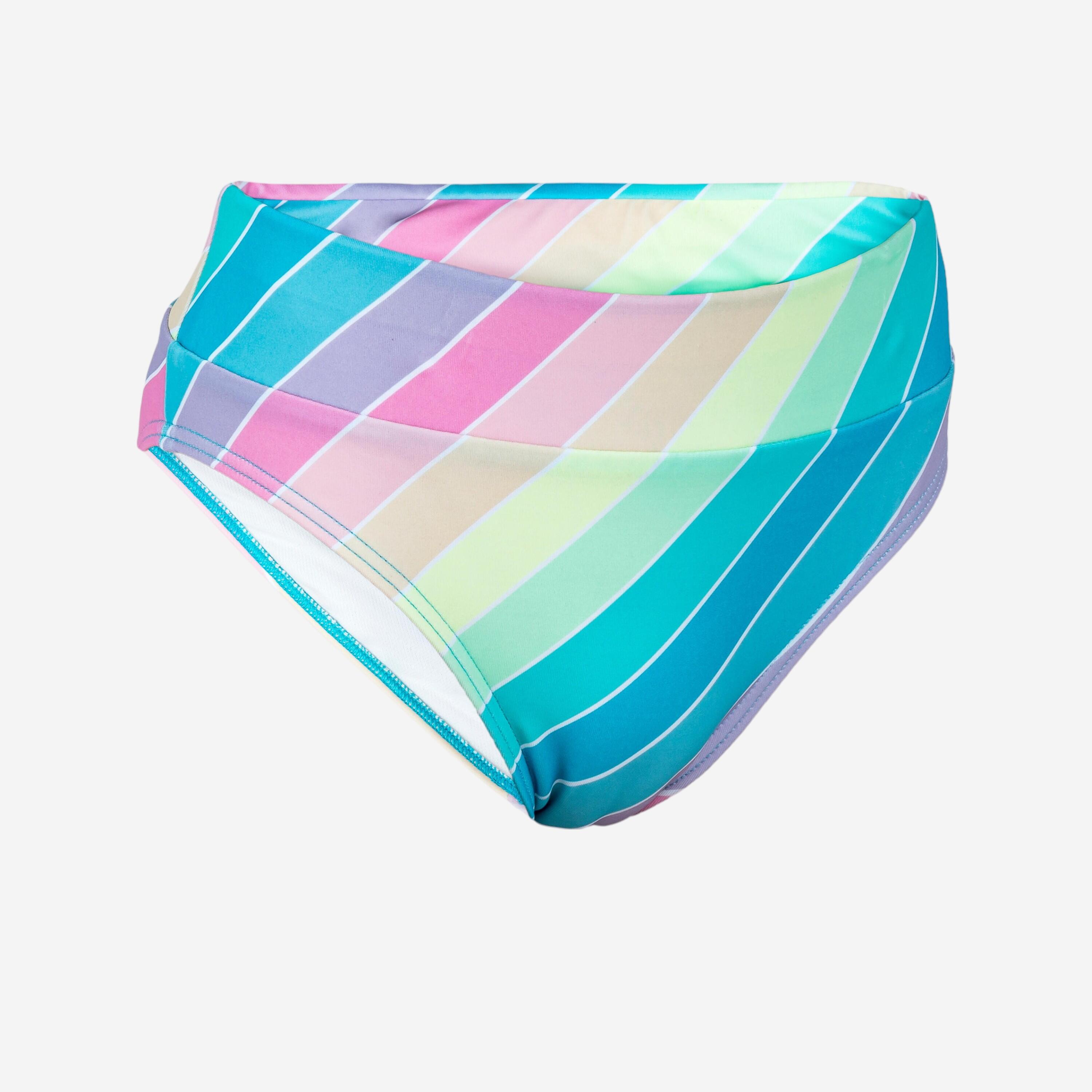 Girl's swimsuit bottoms - 500 Bao rainbow stripes turquoise