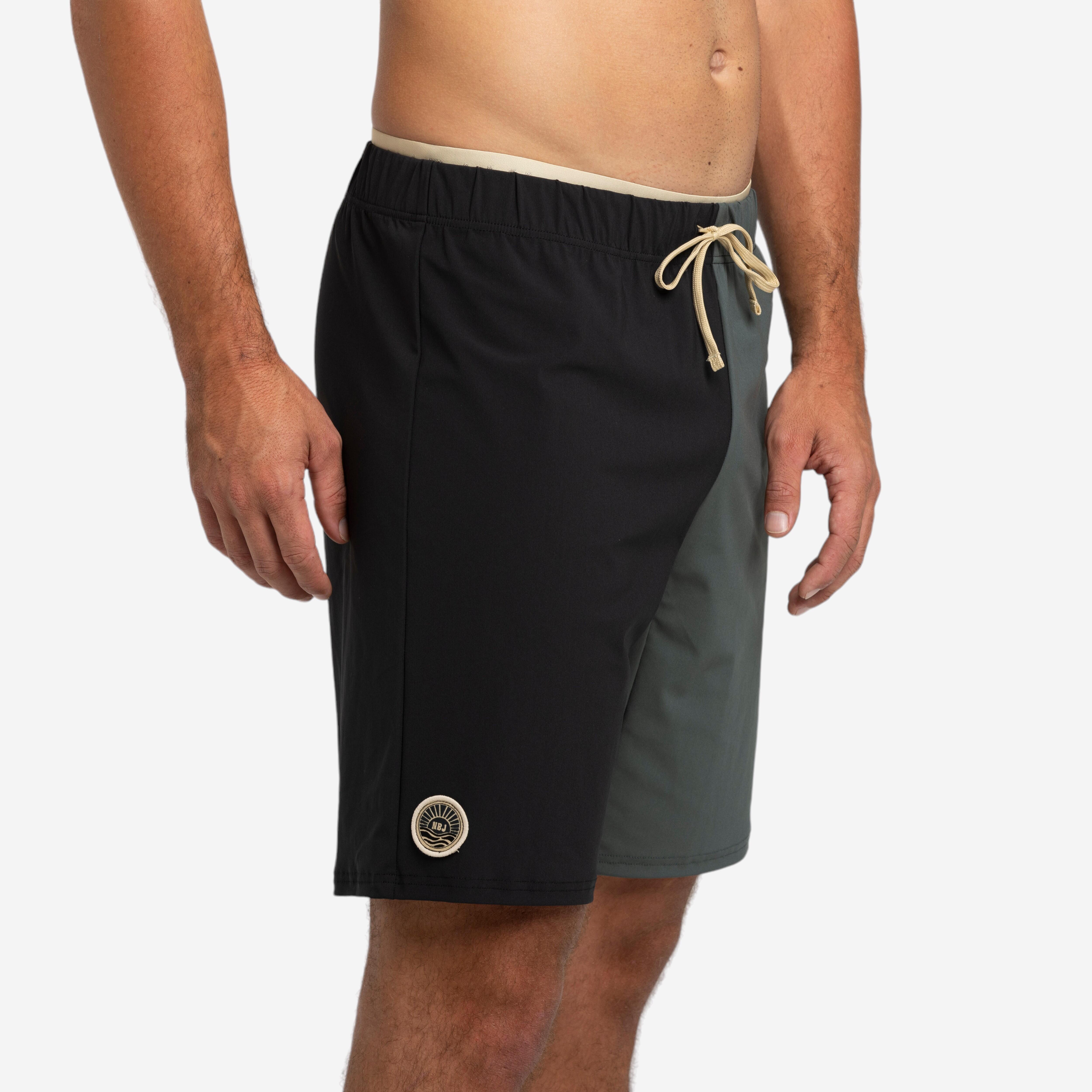 MEN'S LONG SWIM SHORTS 100 BLACK GREY