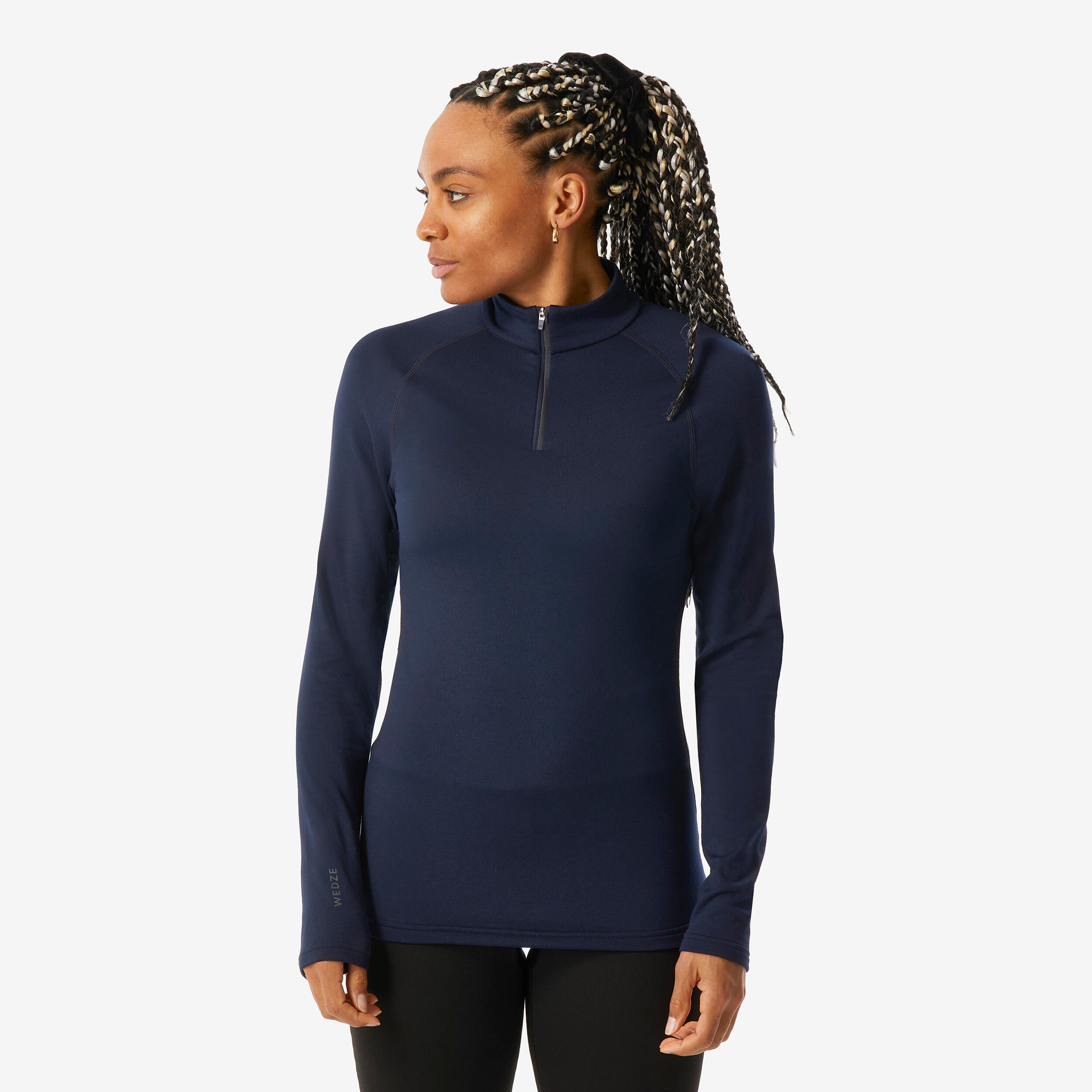 Women’s Thermal Base Layer Ski Top 1/2 Zip 500 - Navy