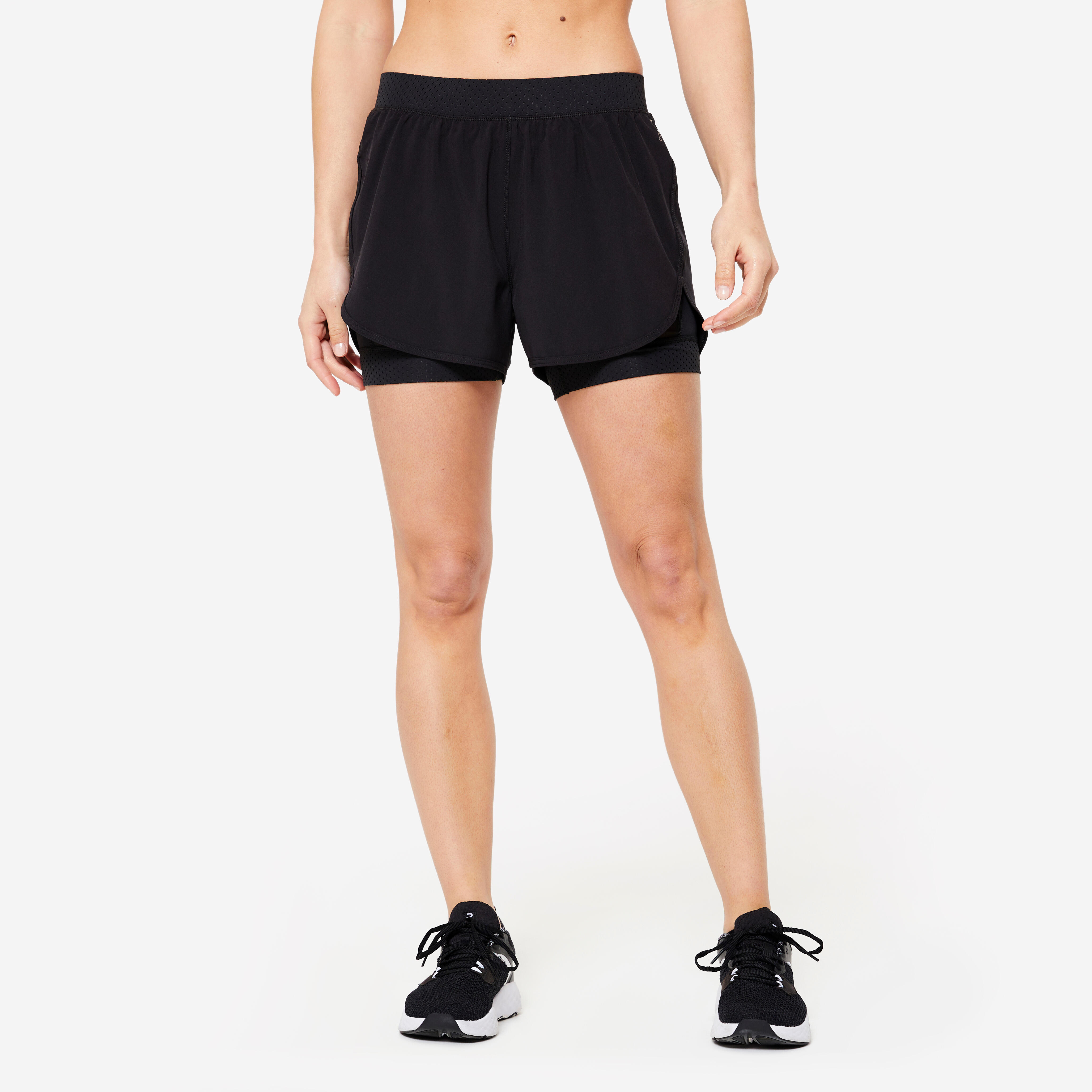 Women's 2-in-1 Anti-Chafing Fitness Cardio Shorts - Black