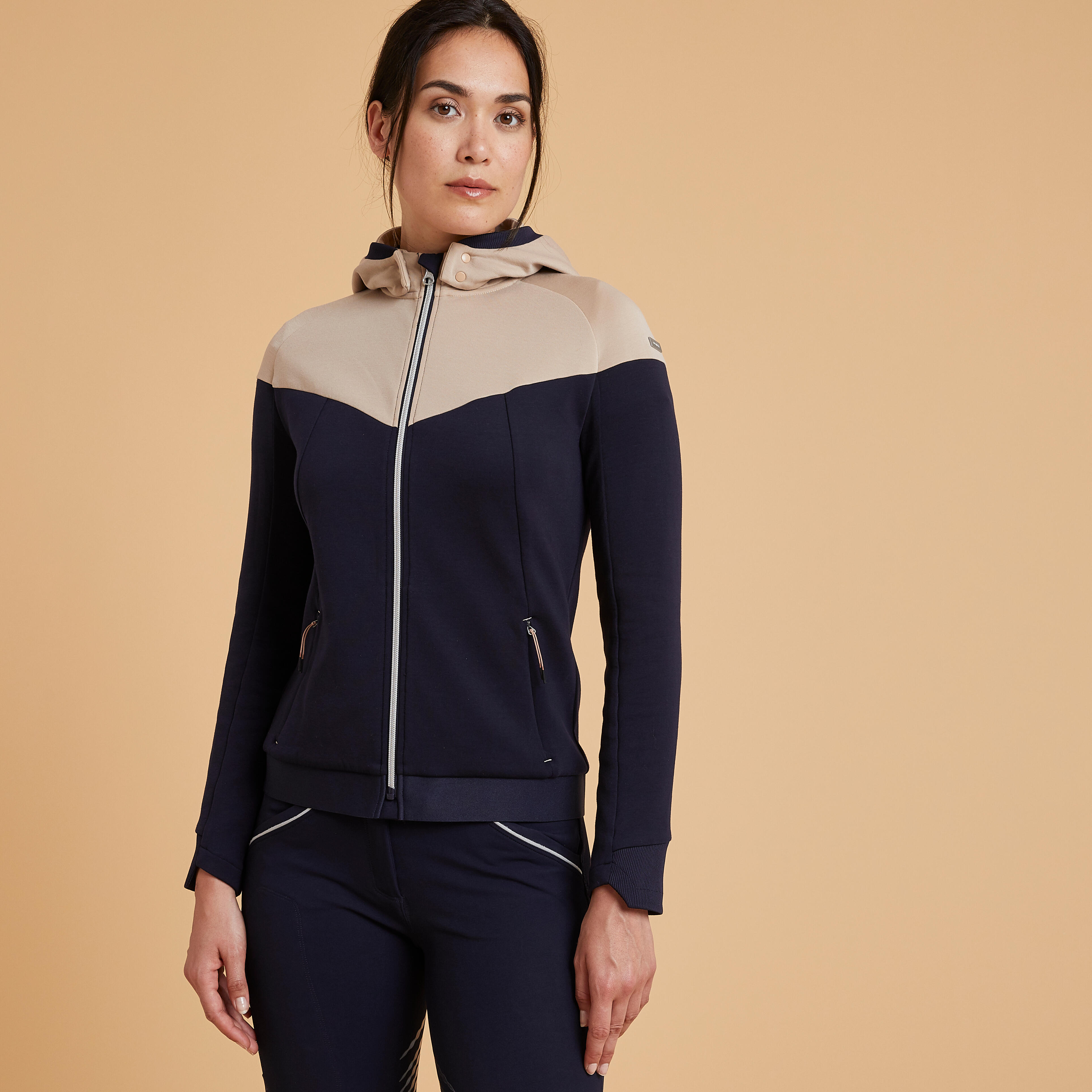 Women's Zipped Horse Riding Sweatshirt 900 - Navy/Nougat