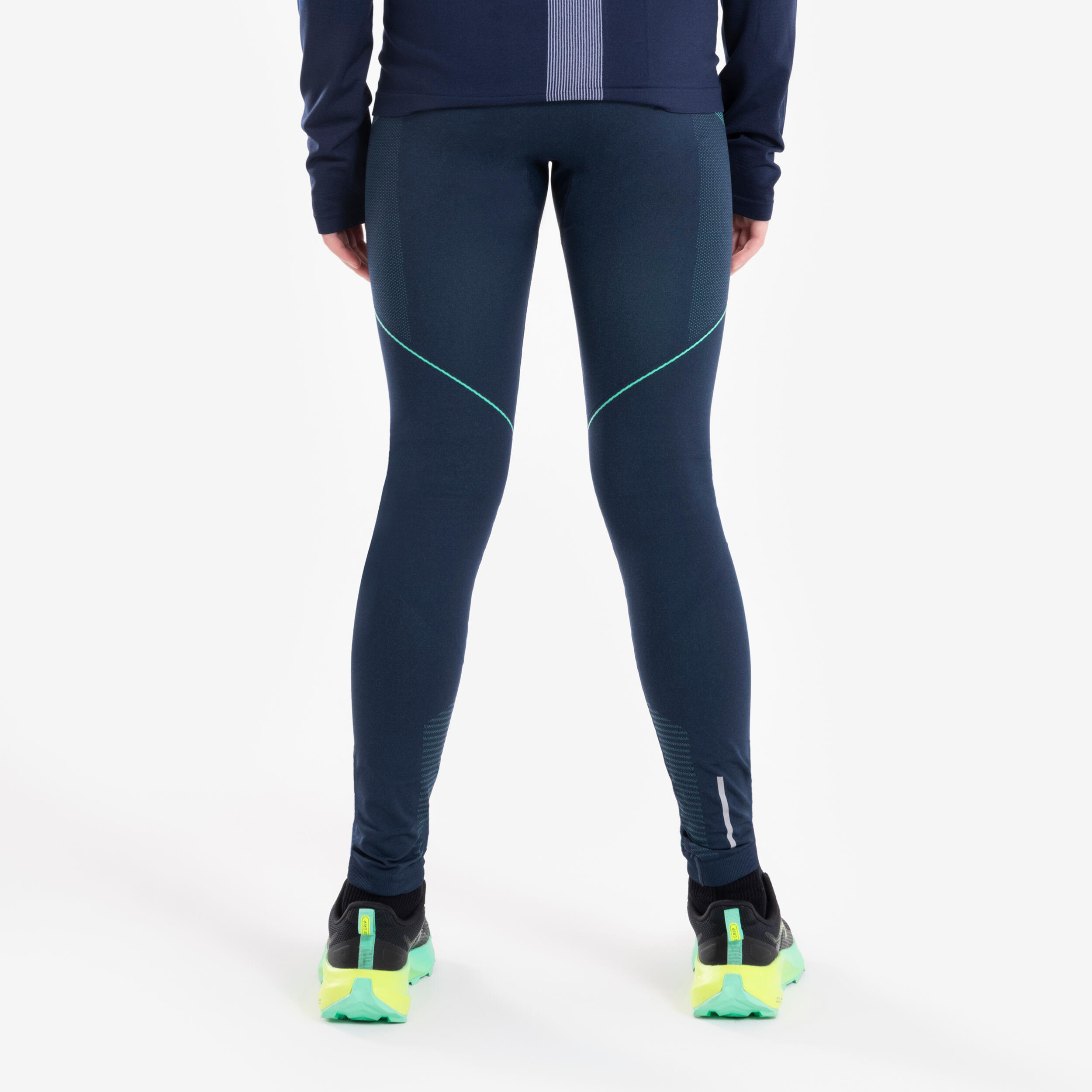 KIPRUN CARE 500 Children's Running Seamless Leggings - Navy green