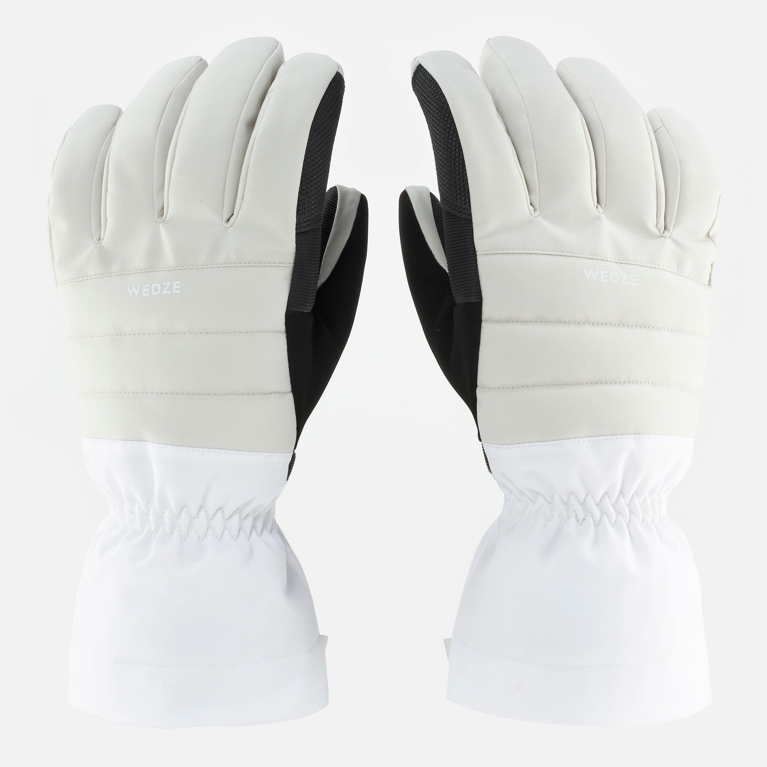 ADULT SKI GLOVES 500 - BEIGE AND WHITE
