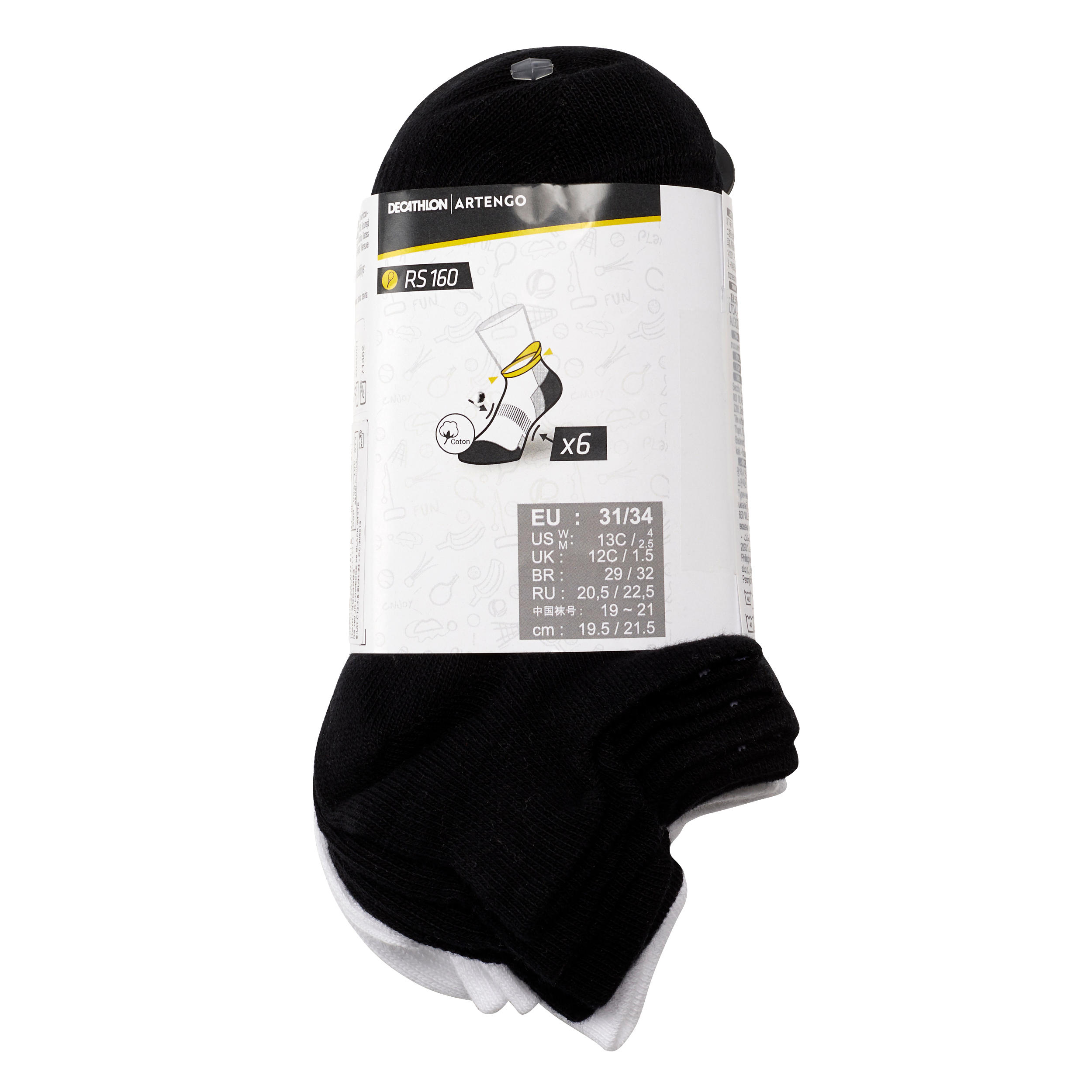 Kids' Lowedge Tennis Socks RS 160 6-Pack - Black/White/Blue
