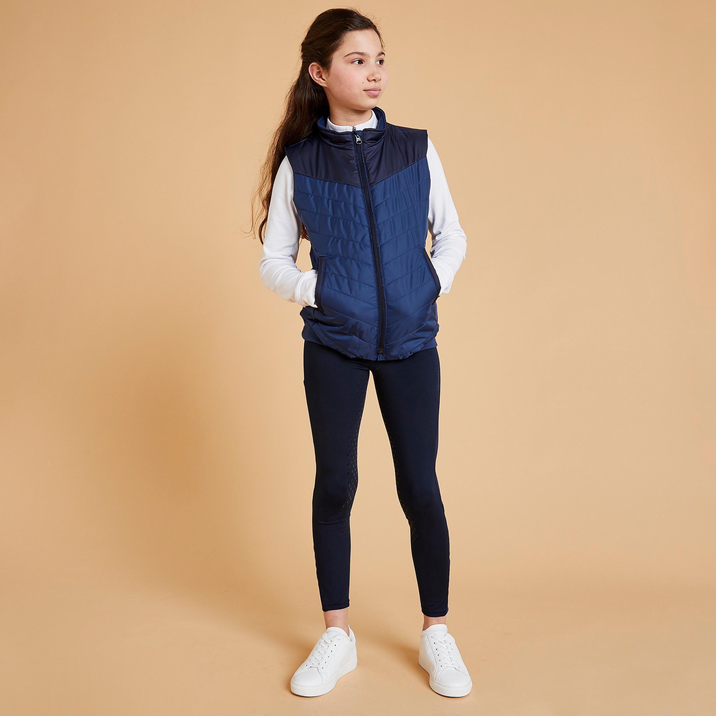 Kids' Horse Riding Sleeveless Down Jacket 500 - Dark Blue/Navy