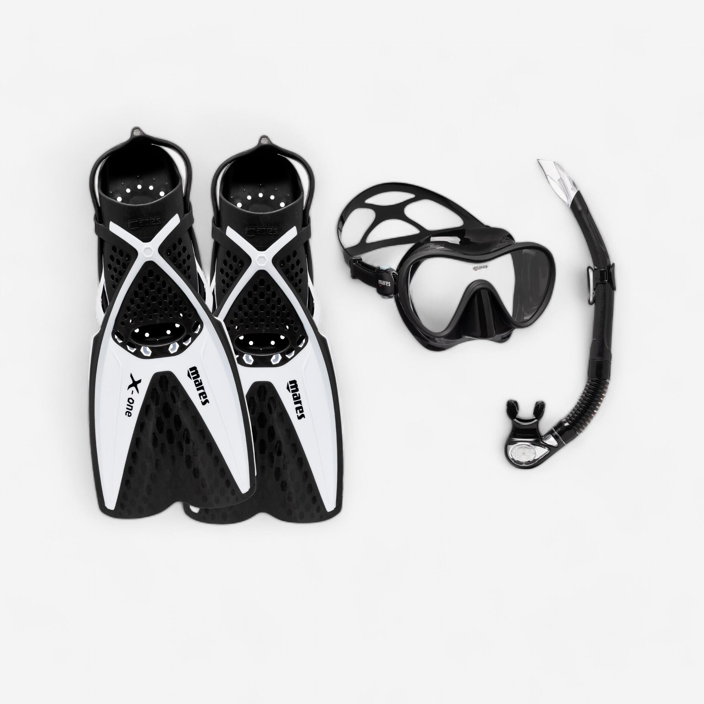 Snorkelling Kit Fins mask and snorkel - Tropical Kit black and white