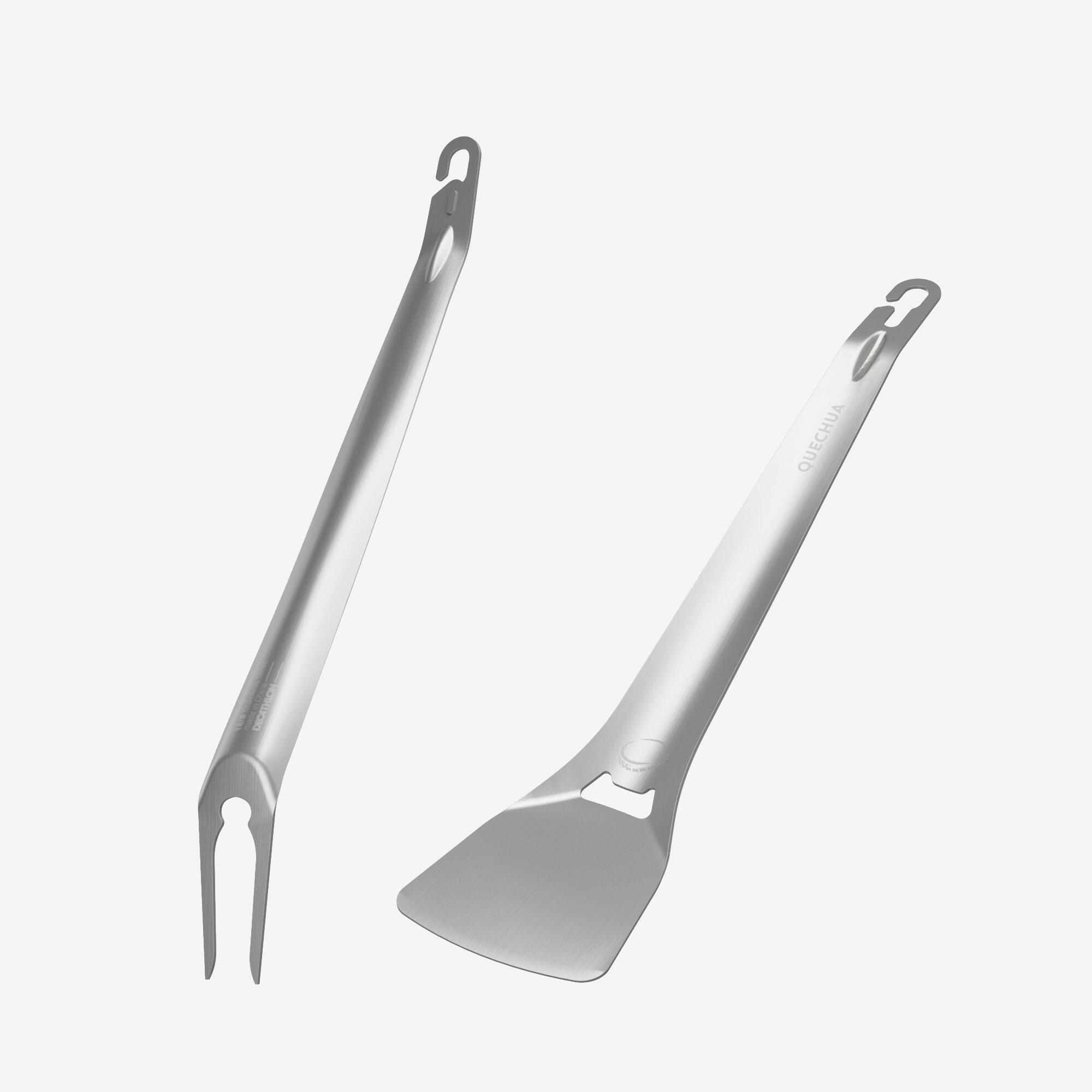 Set of 2 stainless-steel utensils  spatula and fork  for camping