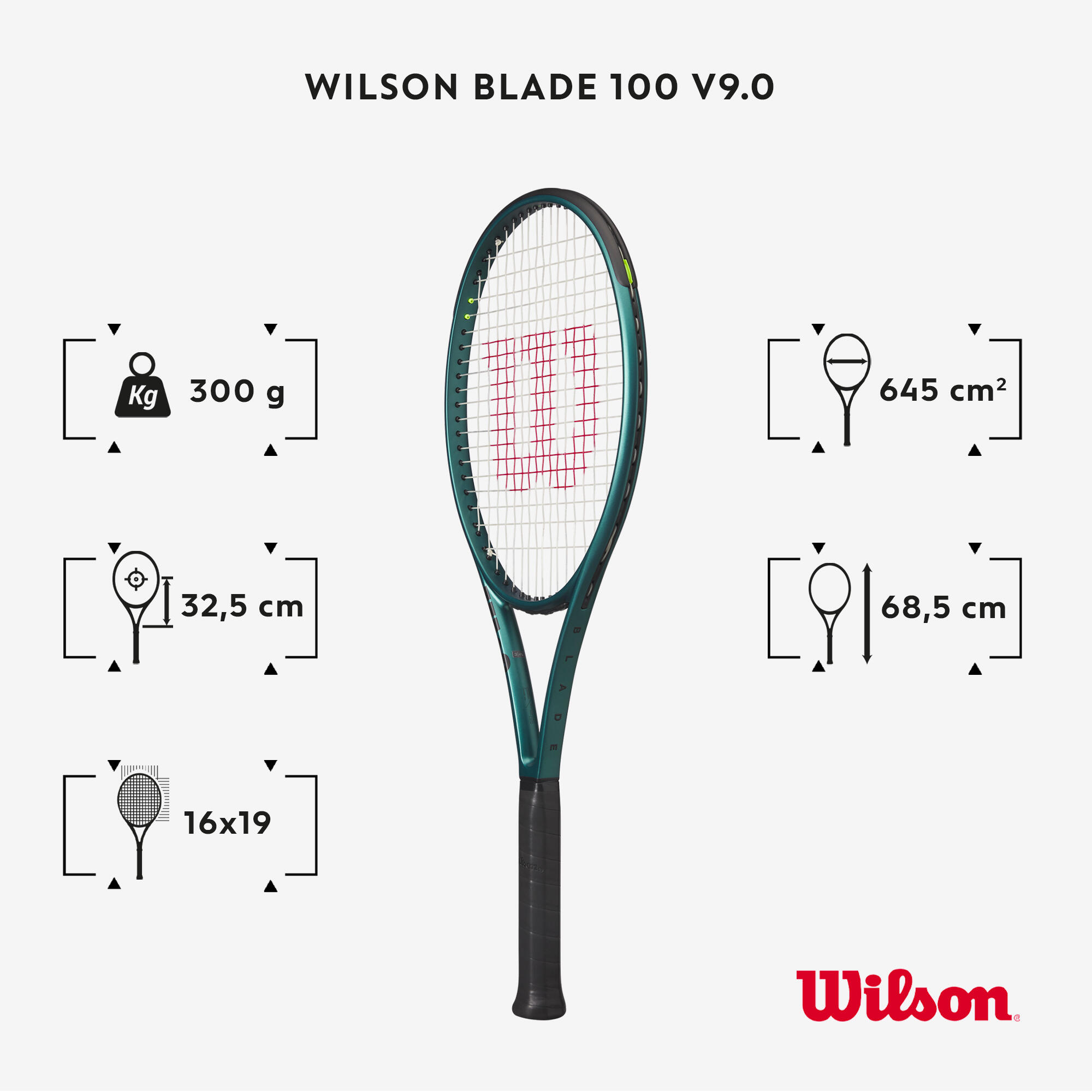 Adult Tennis Racket Blade 100 V9 300 g Unstrung - Dark Green
