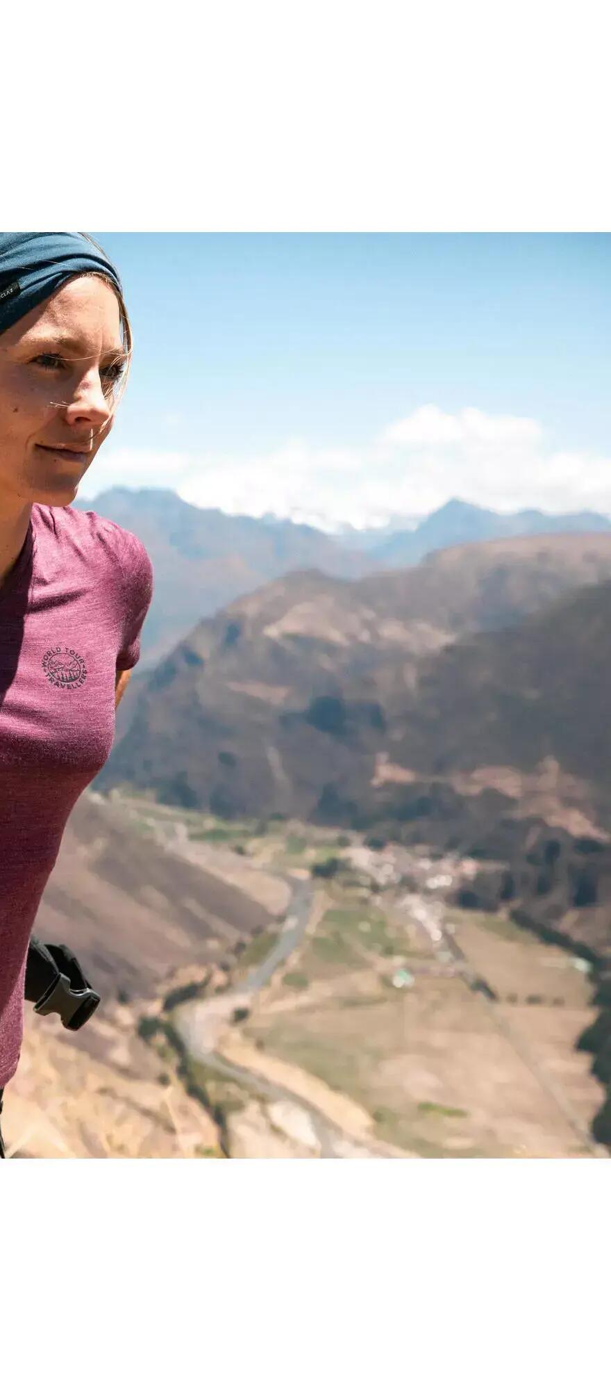 Women's Travel Trekking Merino Wool Short-Sleeved T-Shirt - TRAVEL 500