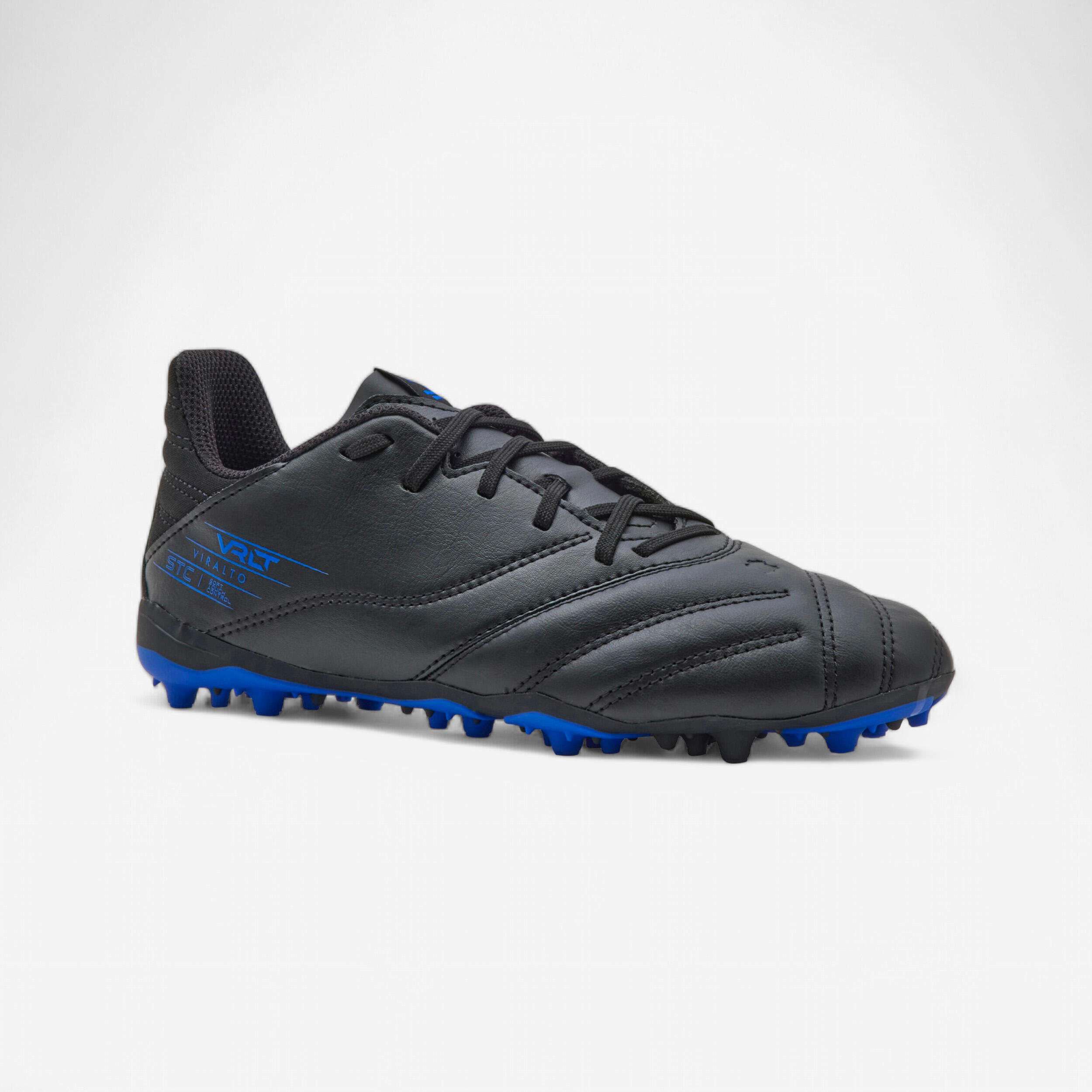 Kids' Lace-Up Leather Football Boots Viralto II MG/AG - Black/Lightning
