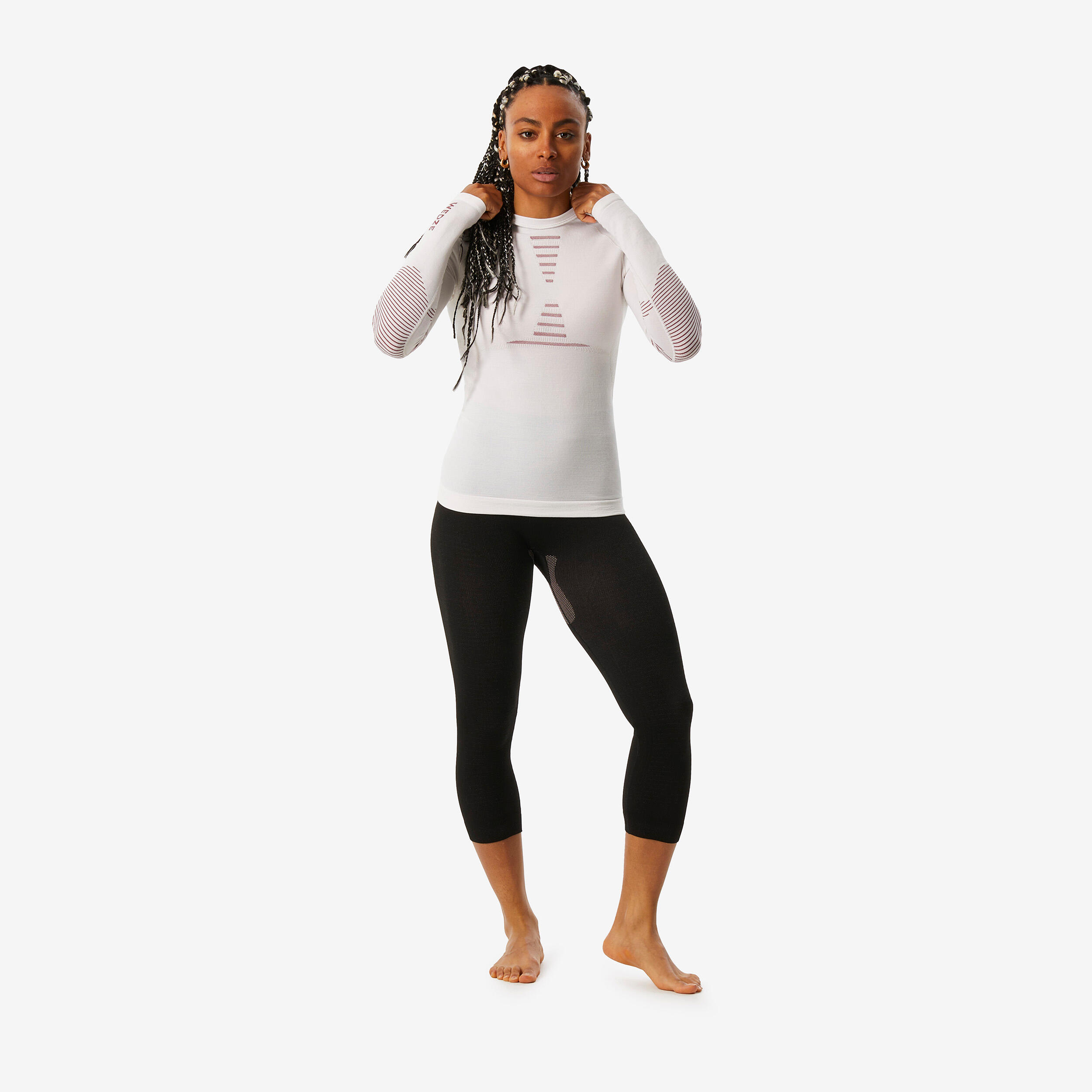 Women’s Seamless Merino Wool Ski Base Layer Top - BL900   Beige / Pink