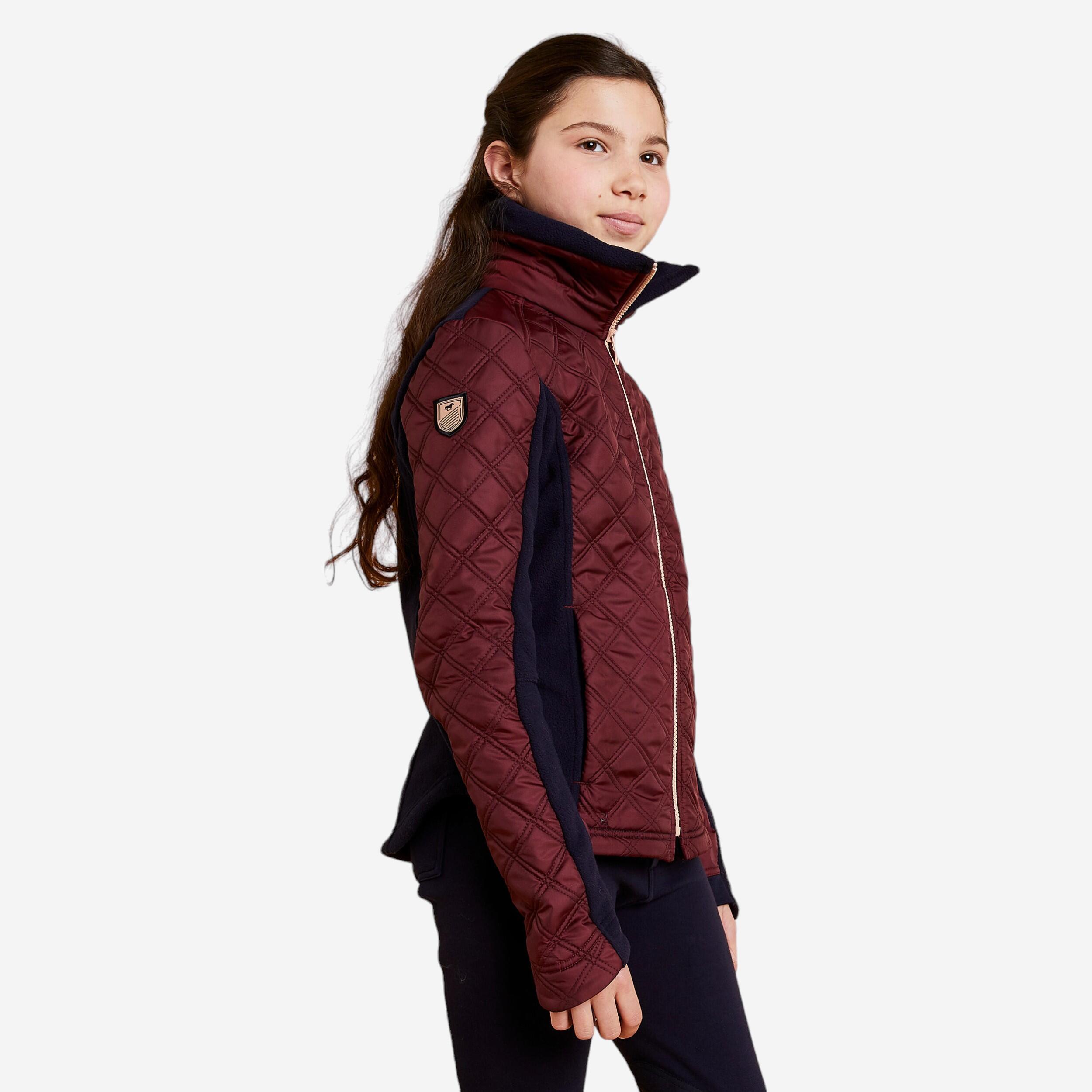 Kids' Horse Riding Bi-Material Warm Fleece 500 - Burgundy/Navy