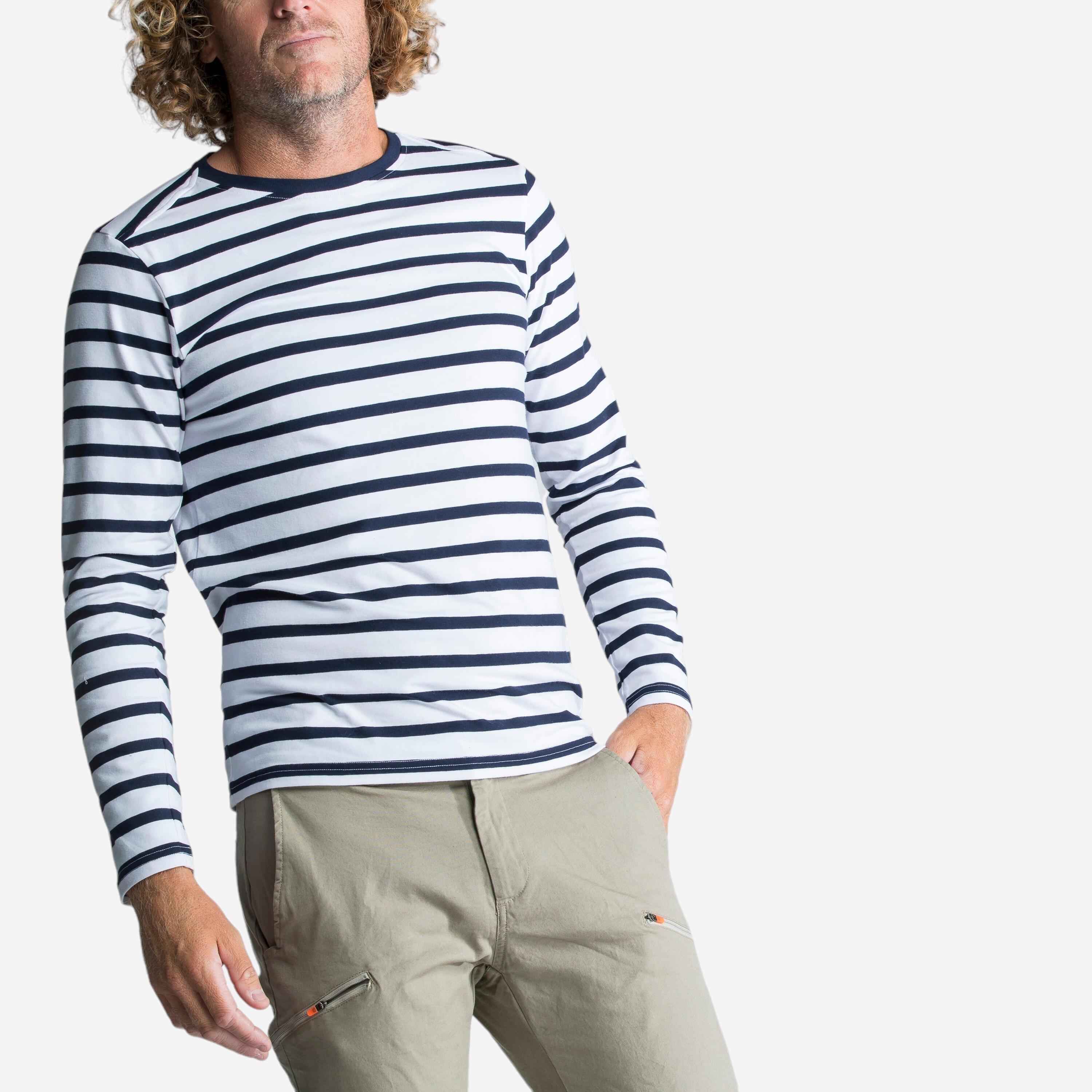 Men's Long-sleeved Sailor T-Shirt Sailing 100 - White Blue